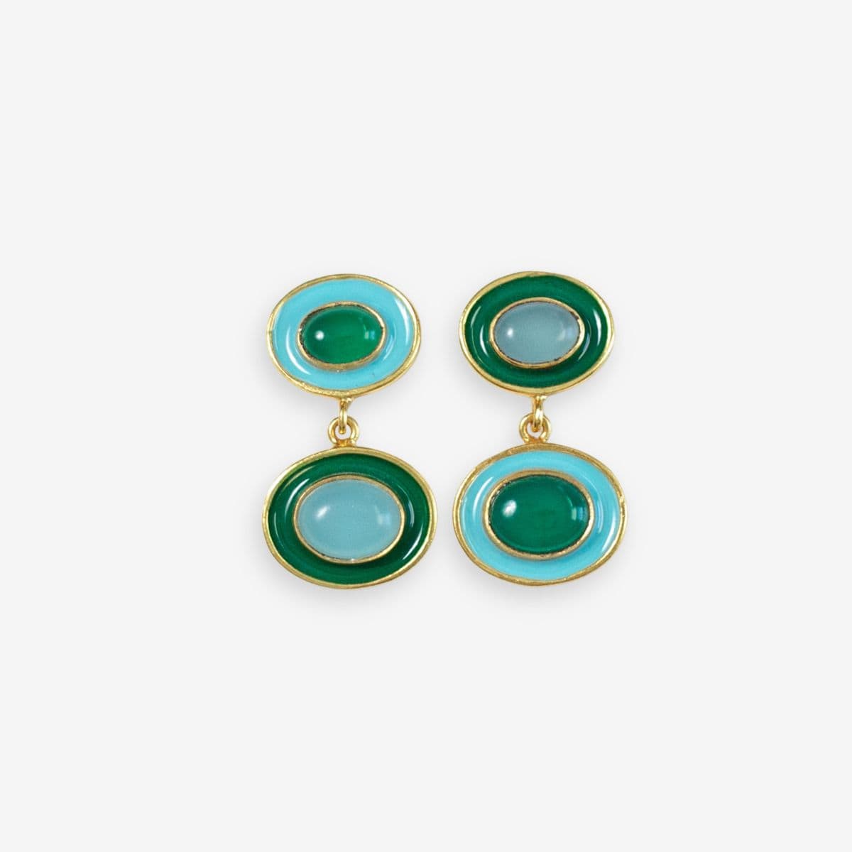 Betty Semi-Precious Mixed Stone And Enamel Drop Earrings Green and Light Blue Wholesale