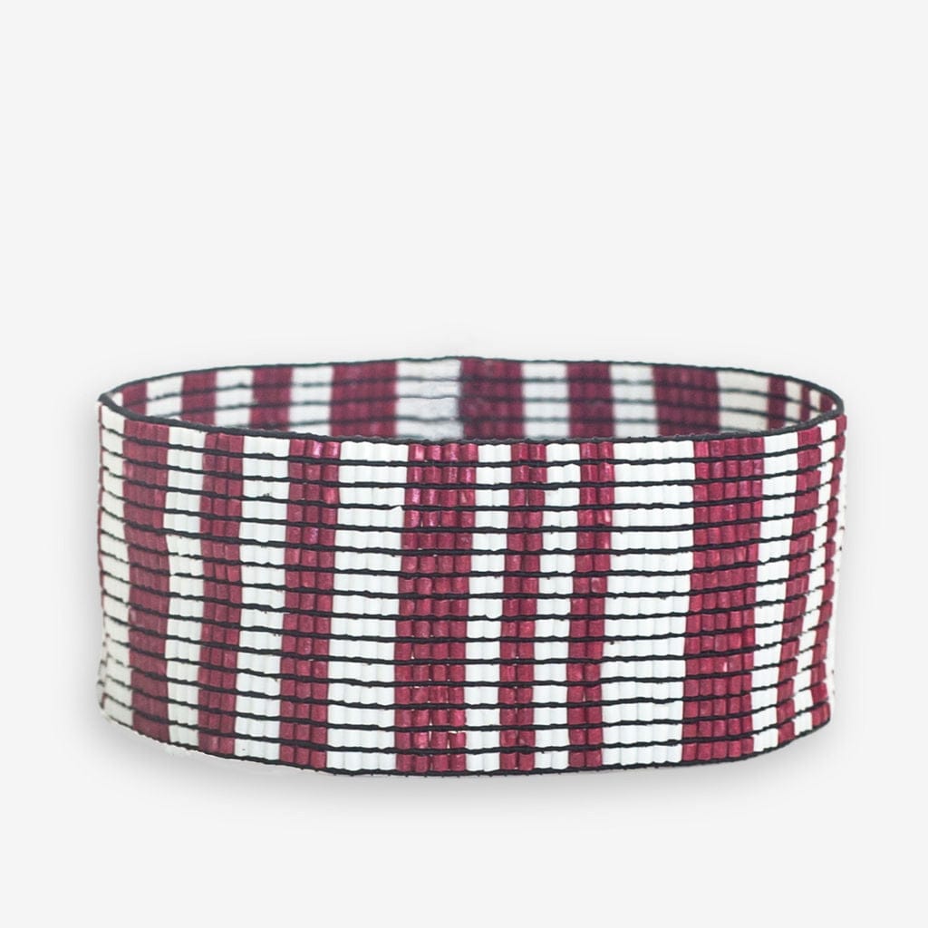 Kenzie Game Day Vertical Stripes Beaded Stretch Bracelet Dark Red and White Wholesale