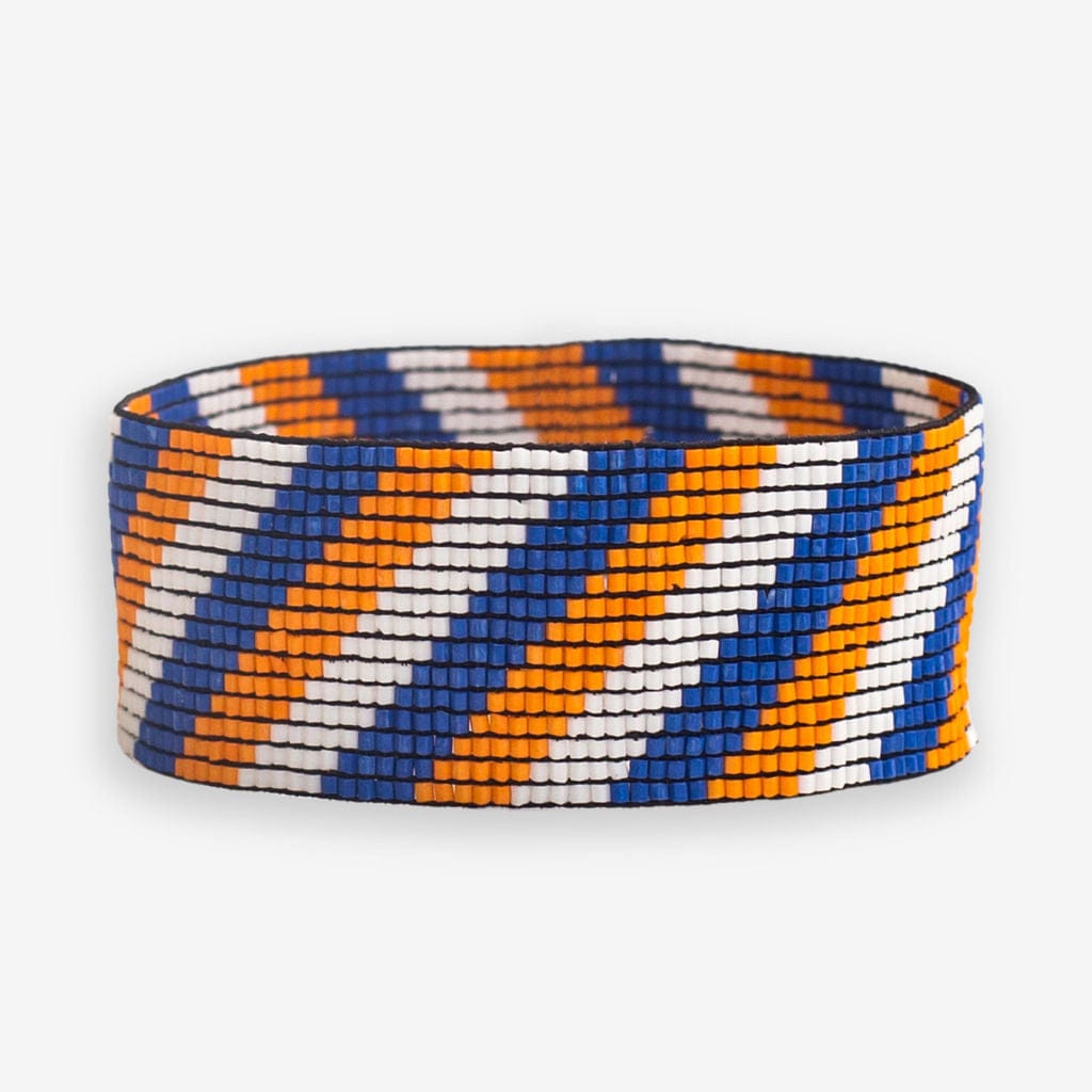 Kenzie Game Day Diagonal Stripes Beaded Stretch Bracelet Blue and Orange Wholesale