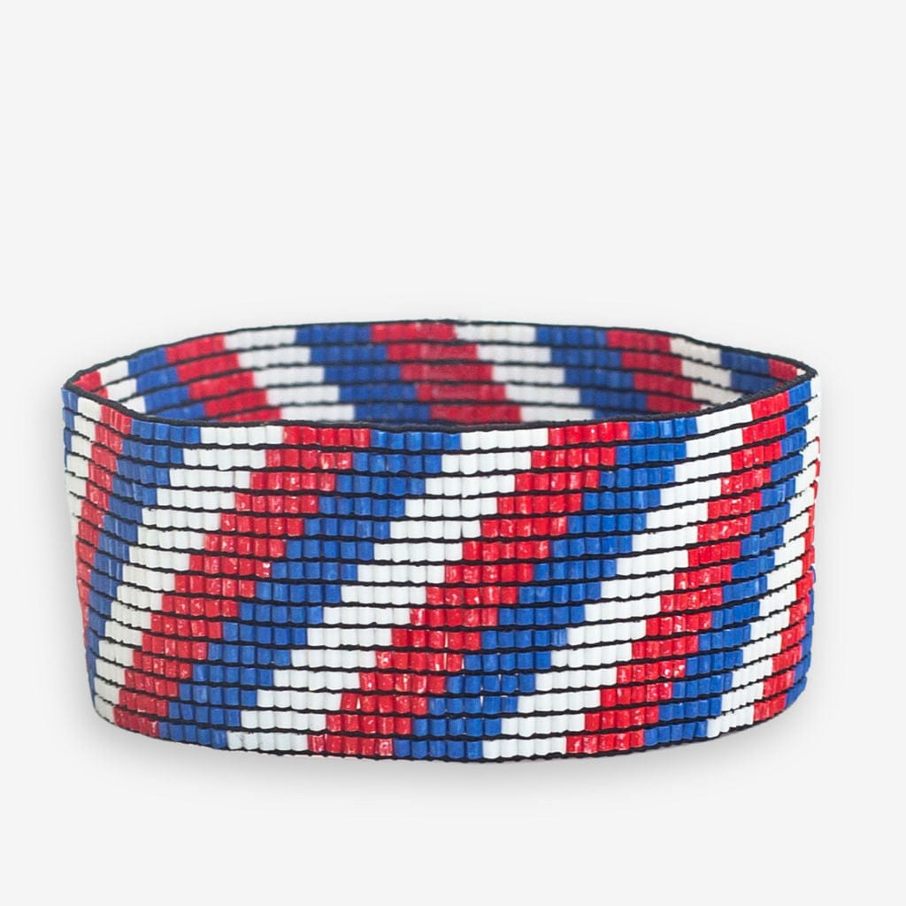 Kenzie Game Day Diagonal Stripes Beaded Stretch Bracelet Red red White and Blue Wholesale