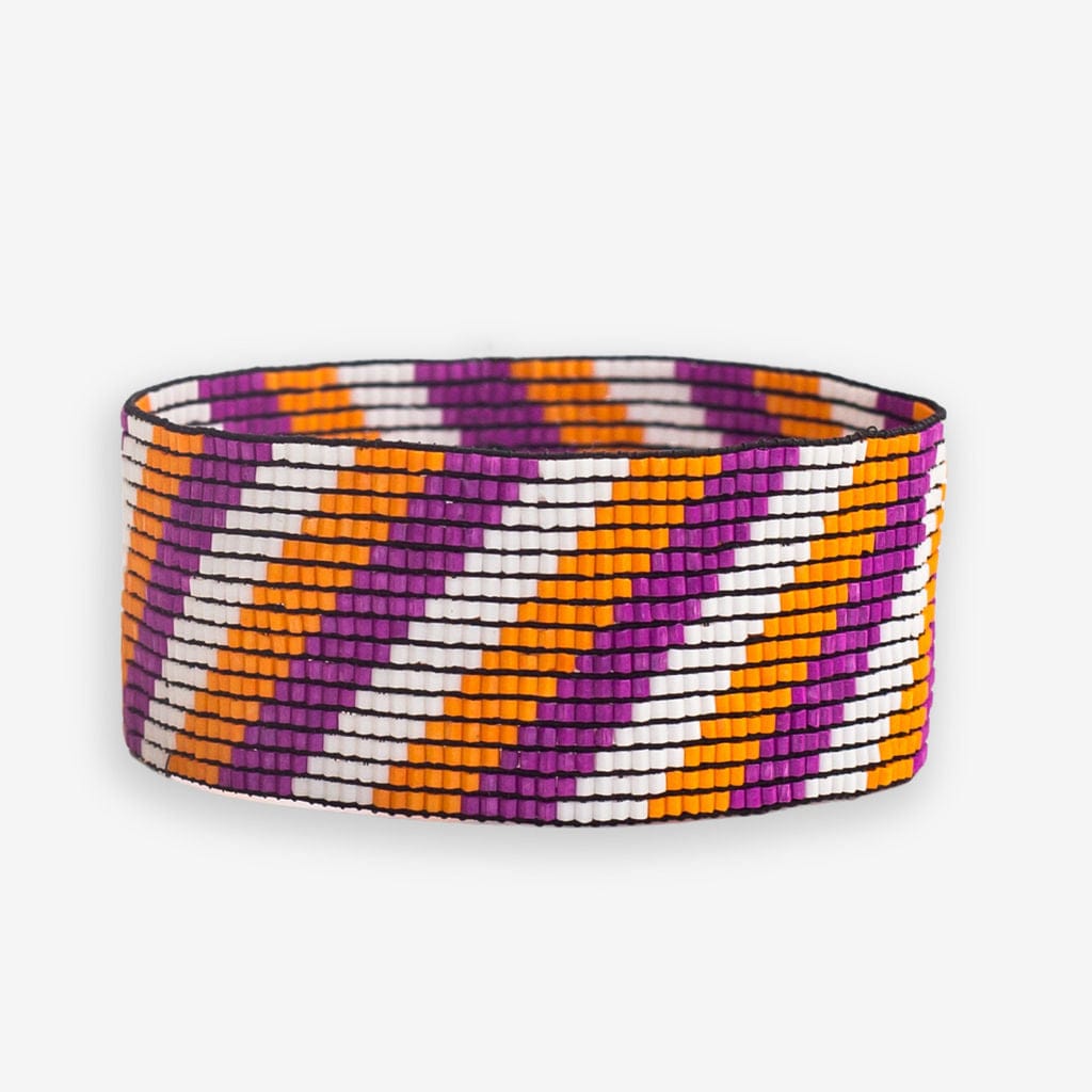 Kenzie Game Day Diagonal Stripes Beaded Stretch Bracelet Purple and Orange Wholesale