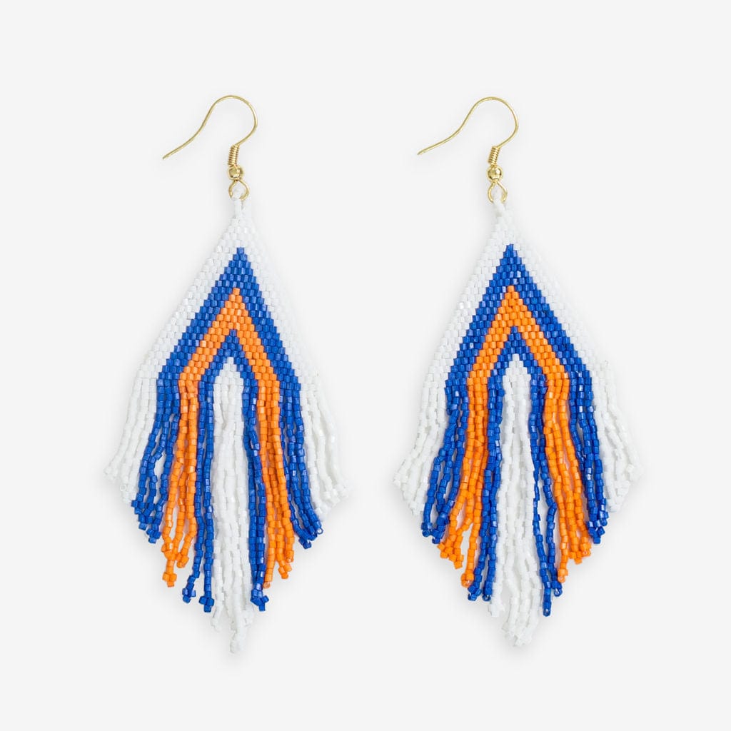 Haley Game Day Stacked Triangle Beaded Fringe Earrings Blue and Orange Wholesale