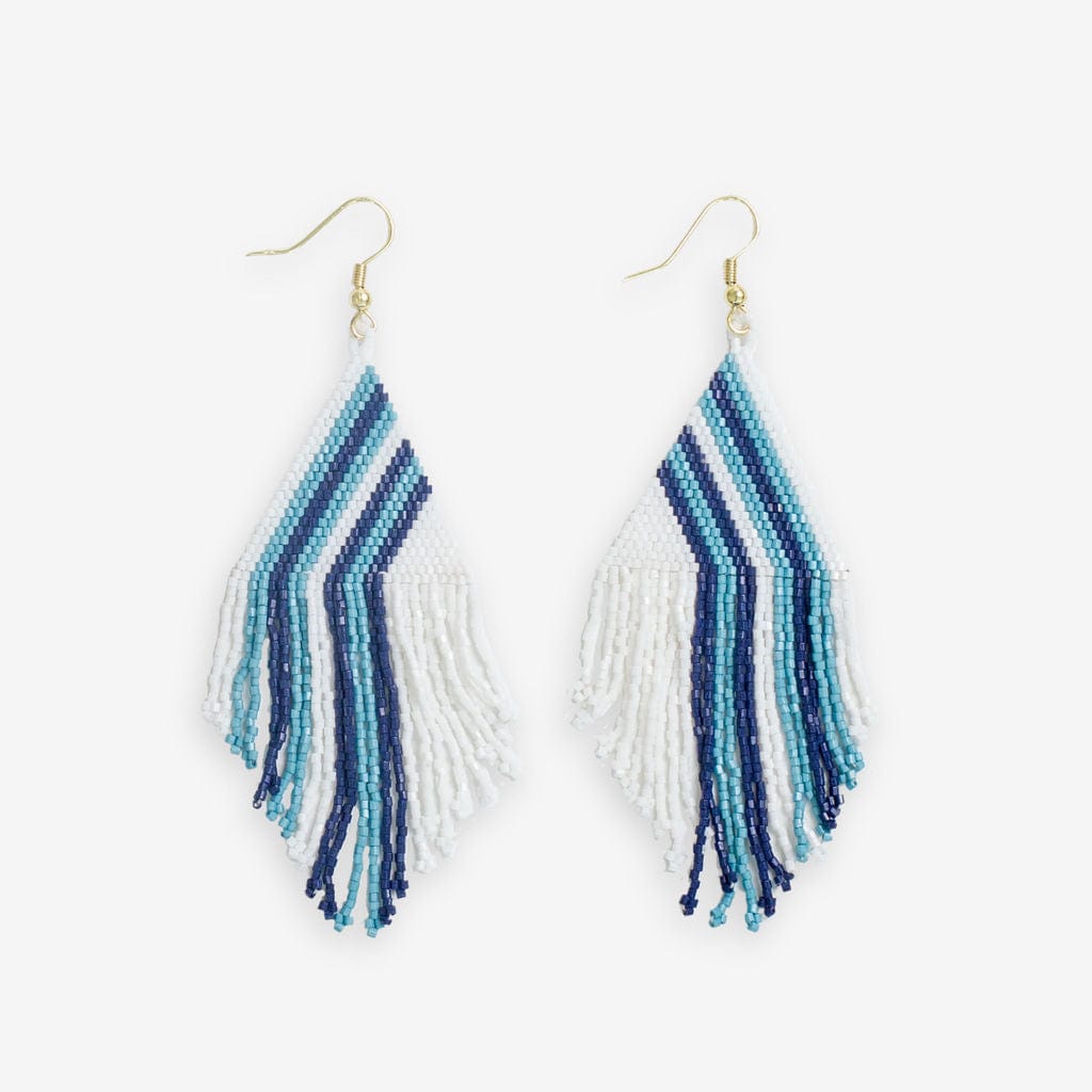 Haley Game Day Falling Lines Beaded Fringe Earrings Light Blue and Navy Wholesale