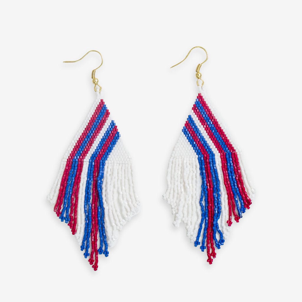 Haley Game Day Falling Lines Beaded Fringe Earrings Red White and Blue Wholesale