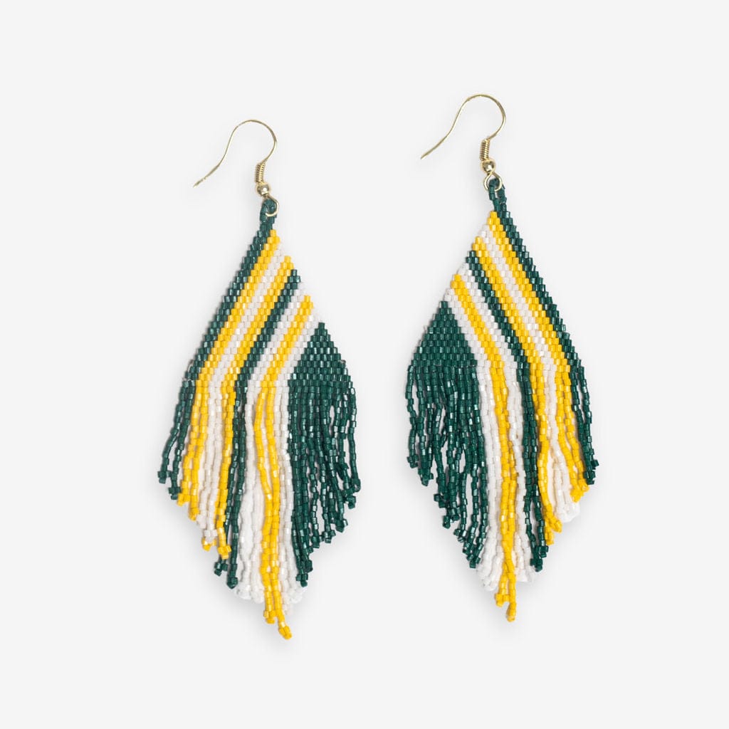 Haley Game Day Falling Lines Beaded Fringe Earrings Green and Yellow Wholesale