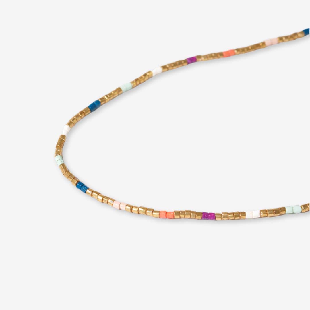 Everly Single Strand 2mm Luxe Bead Short Necklace Rainbow Wholesale