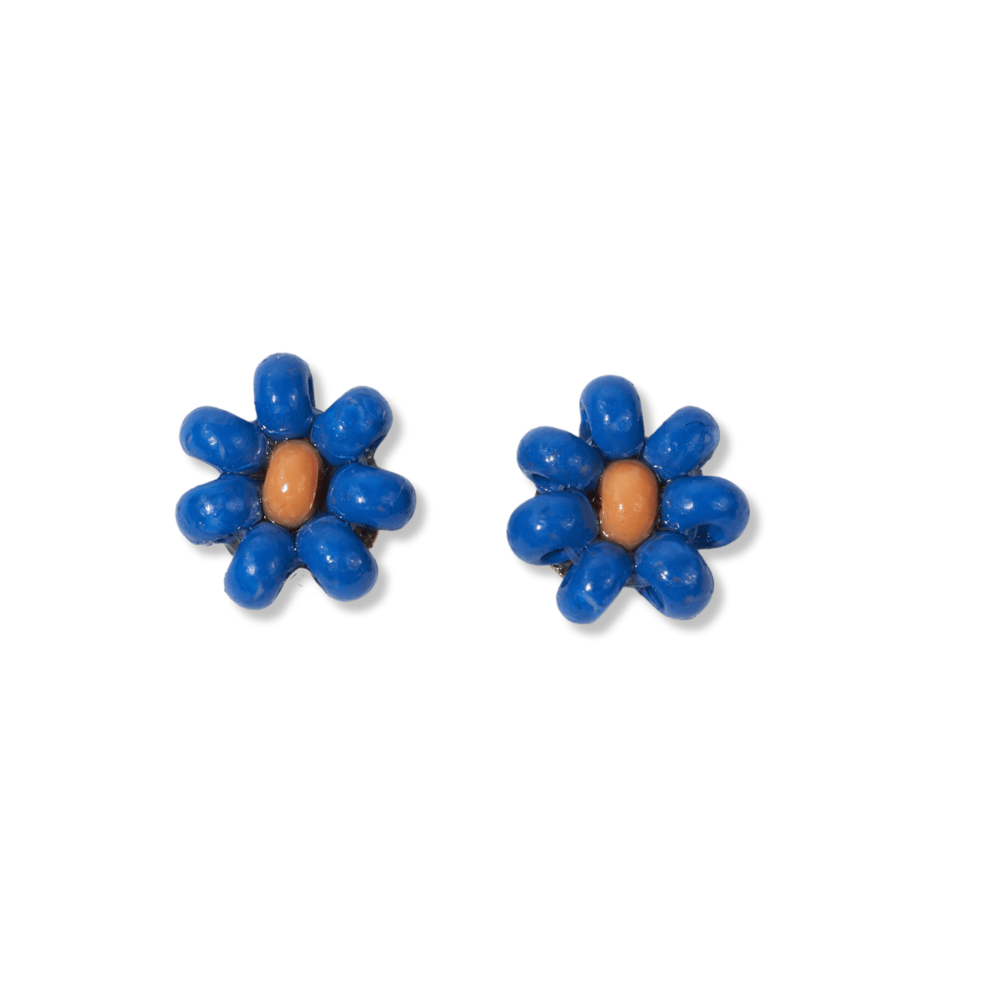 Game Day Flower Two Color Beaded Post Earrings Blue and Orange Wholesale