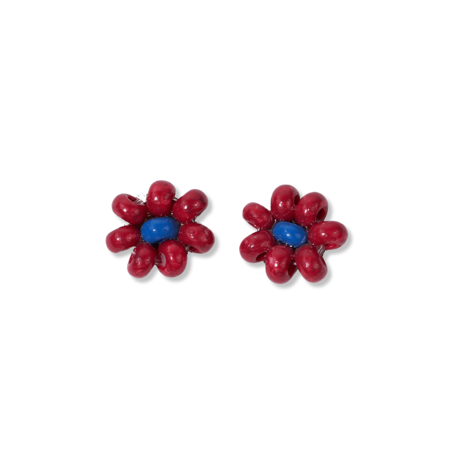Game Day Flower Two Color Beaded Post Earrings Red and Blue Wholesale