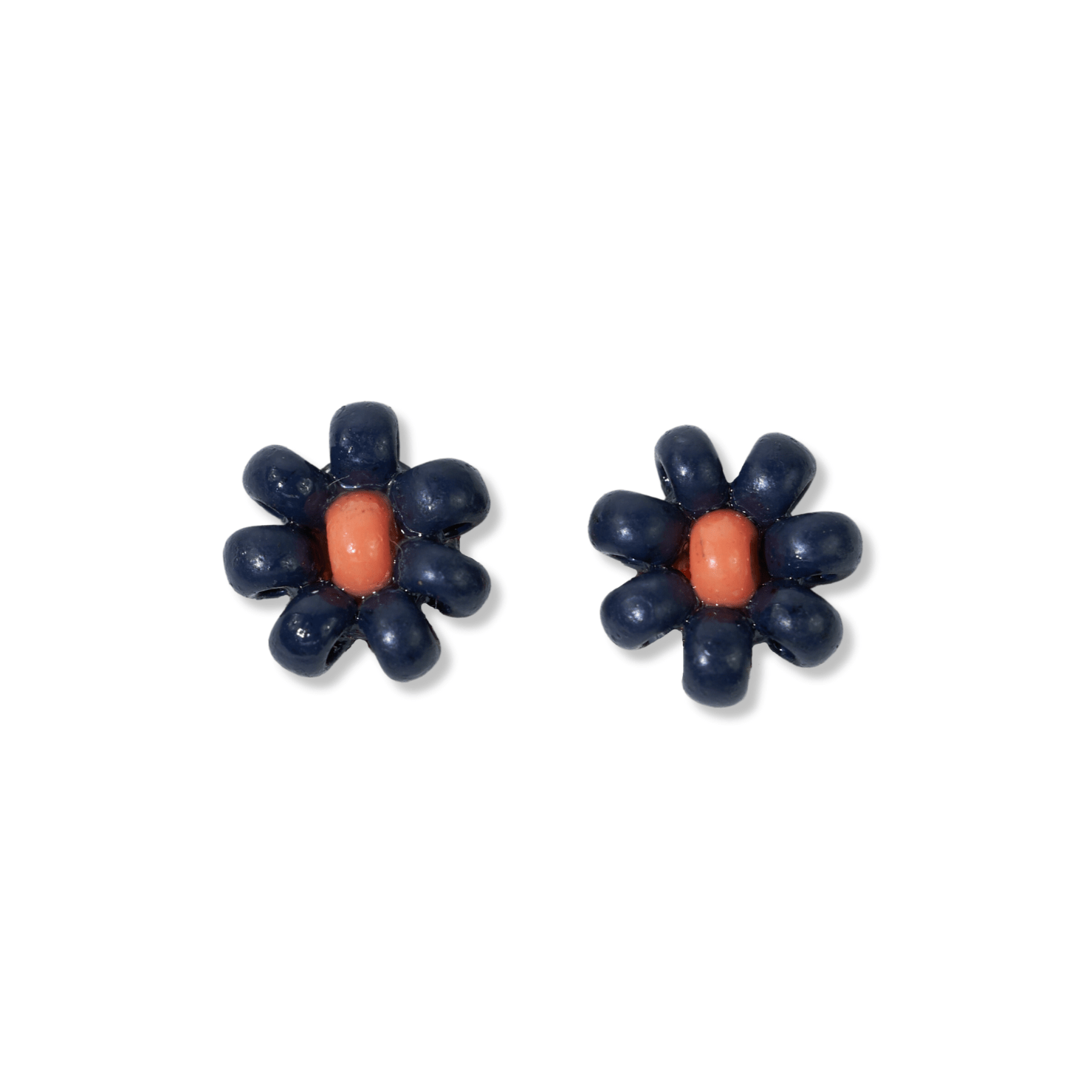 Game Day Flower Two Color Beaded Post Earrings Navy and Orange Wholesale