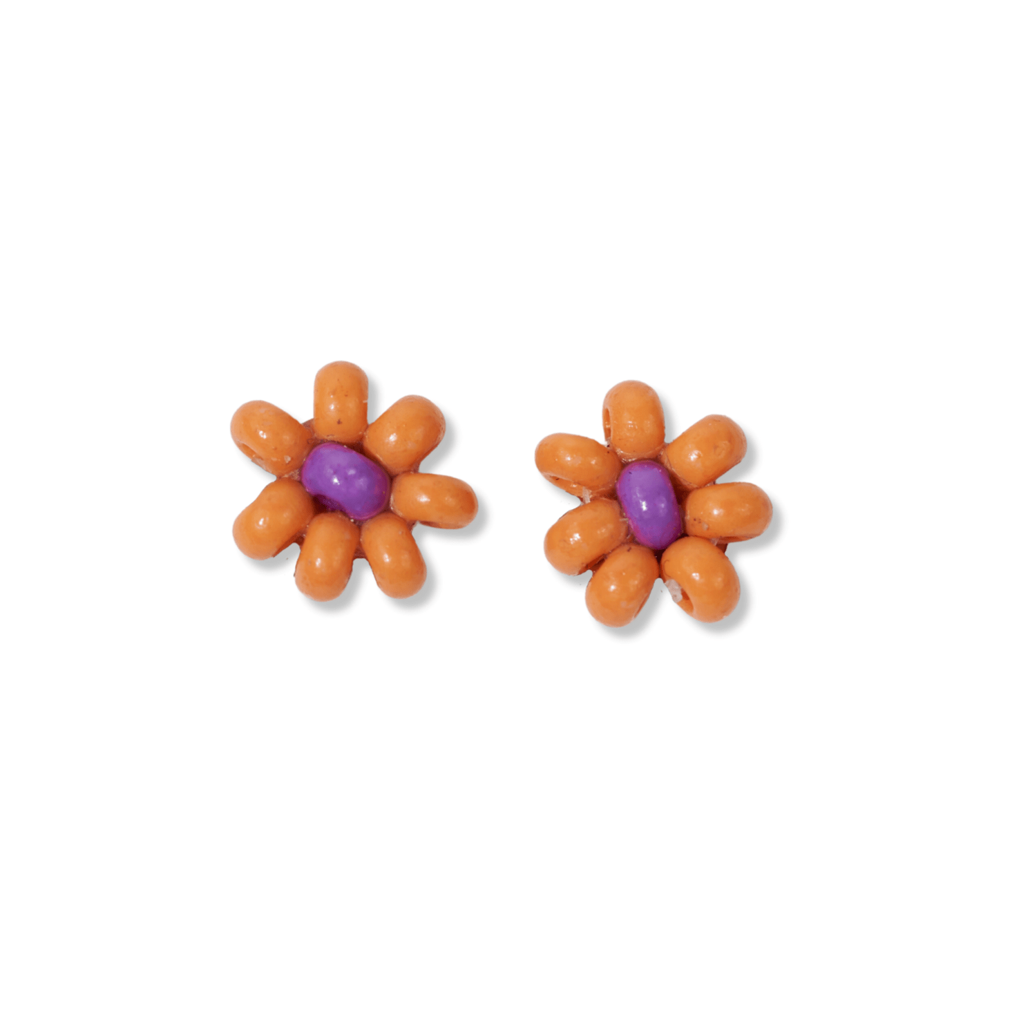 Game Day Flower Two Color Beaded Post Earrings Orange and Purple Wholesale