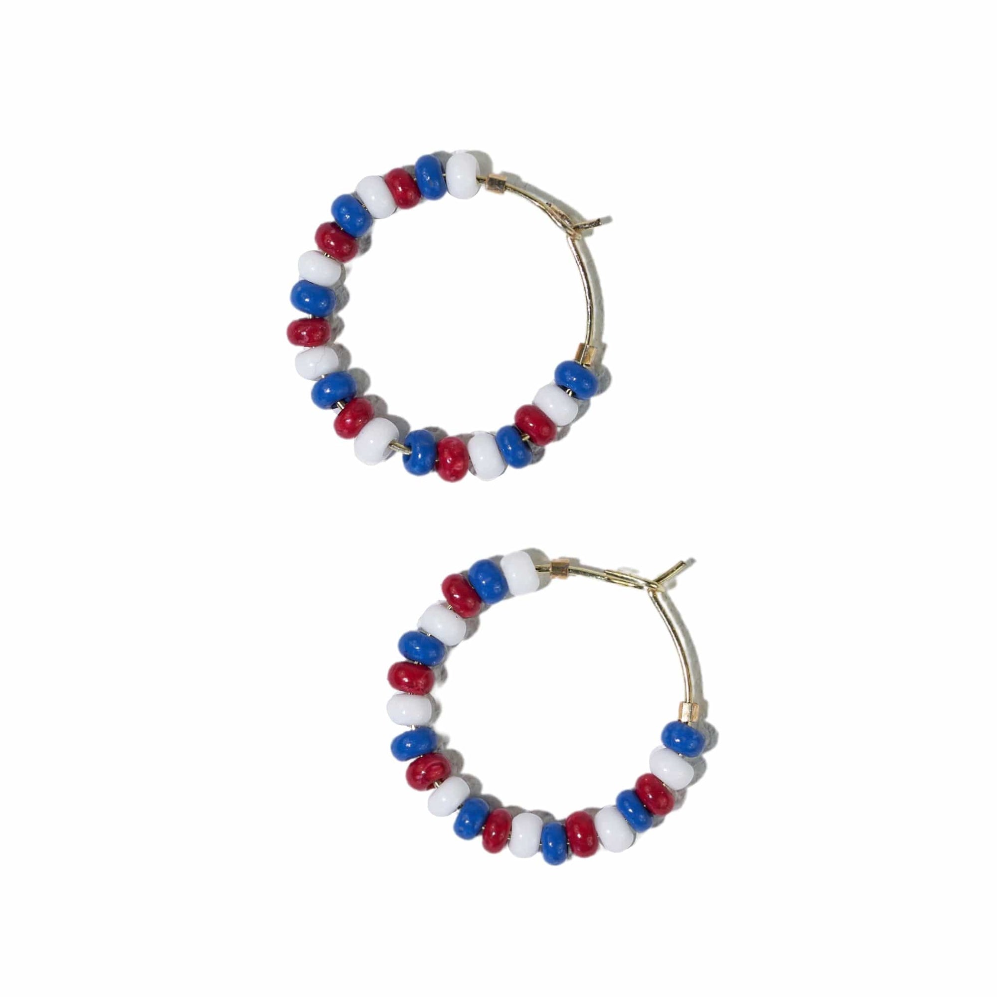 Game Day Mixed Seed Bead Hoop Earring Red and Blue Wholesale
