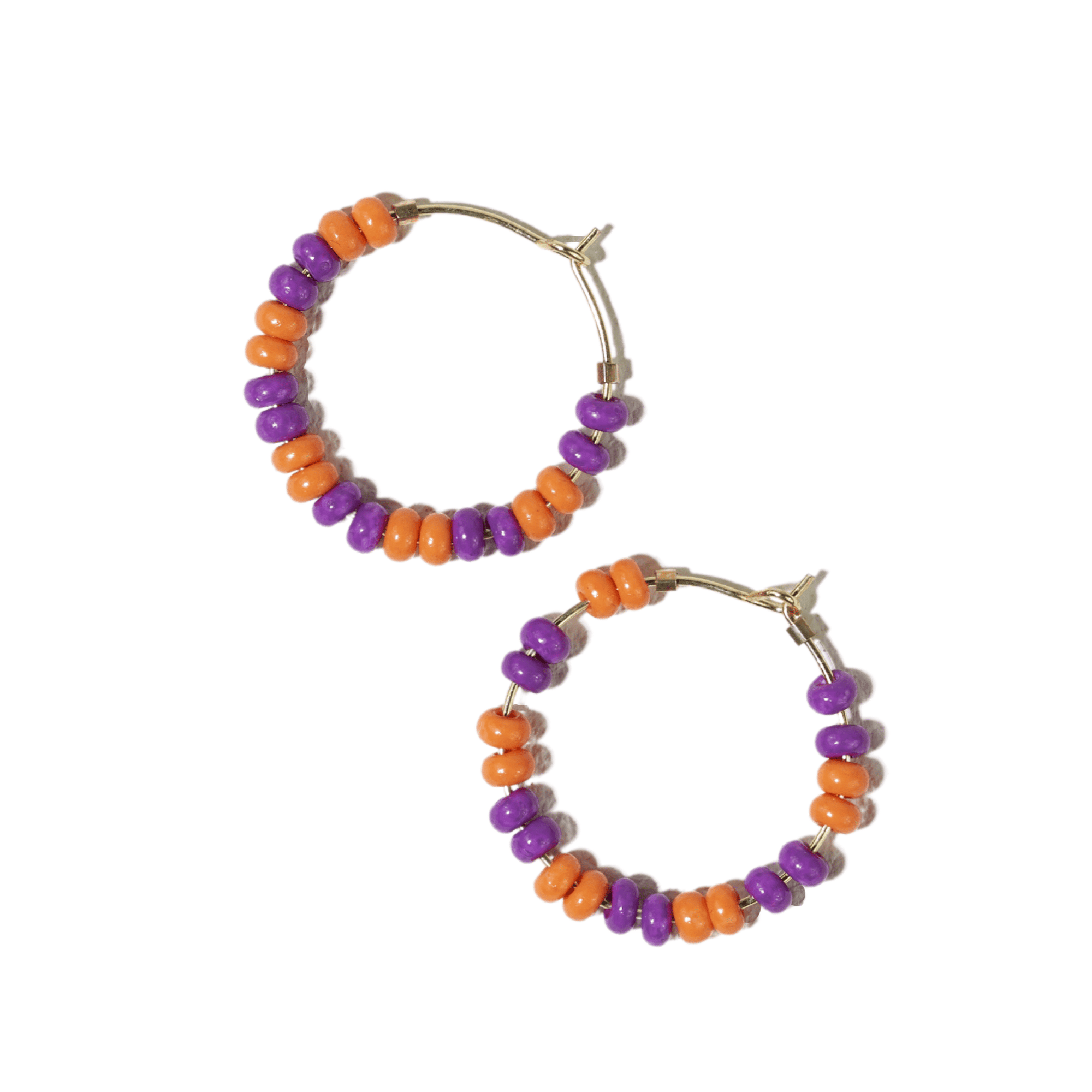 Game Day Mixed Seed Bead Hoop Earring Orange and Purple Wholesale