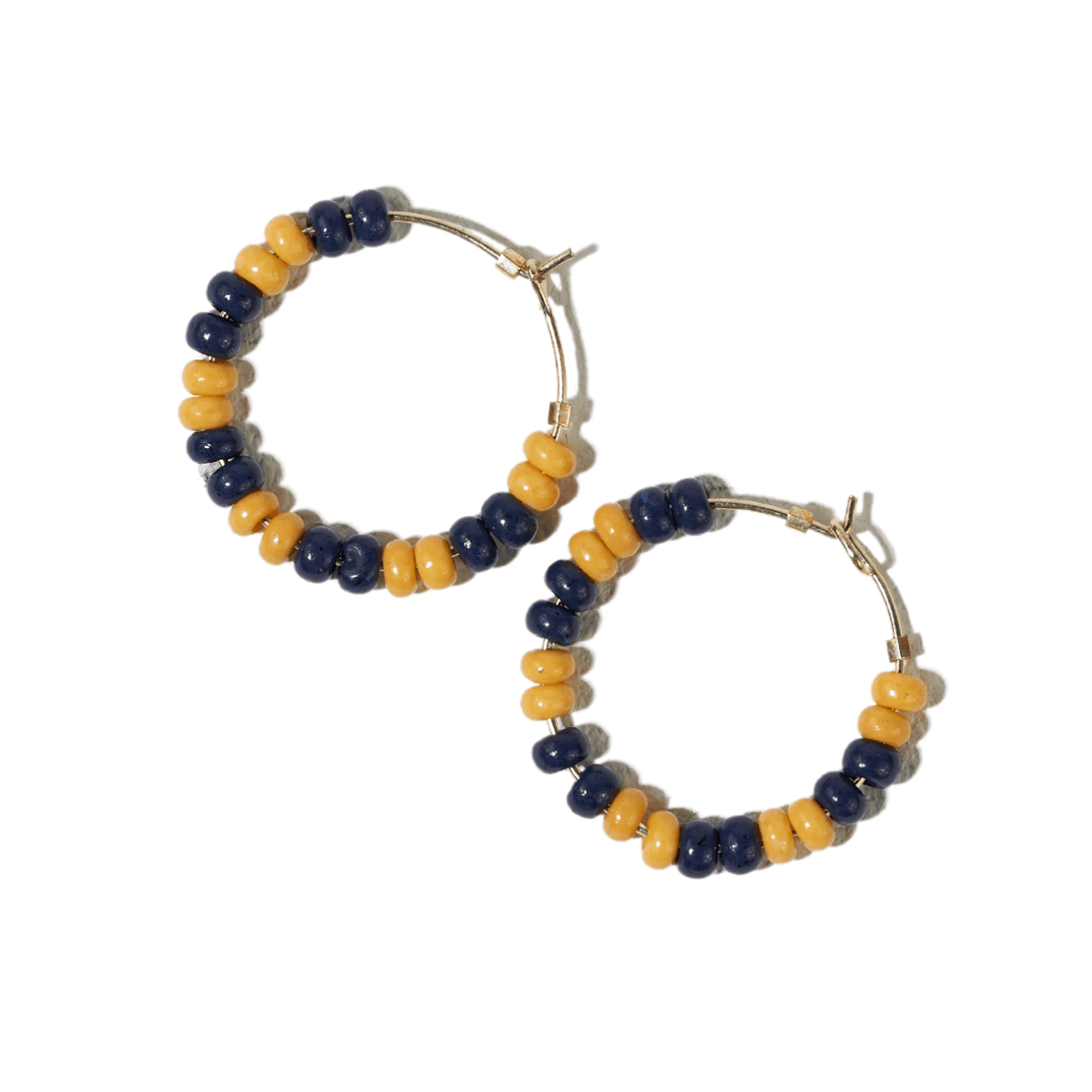 Game Day Mixed Seed Bead Hoop Earring Yellow and Navy Wholesale