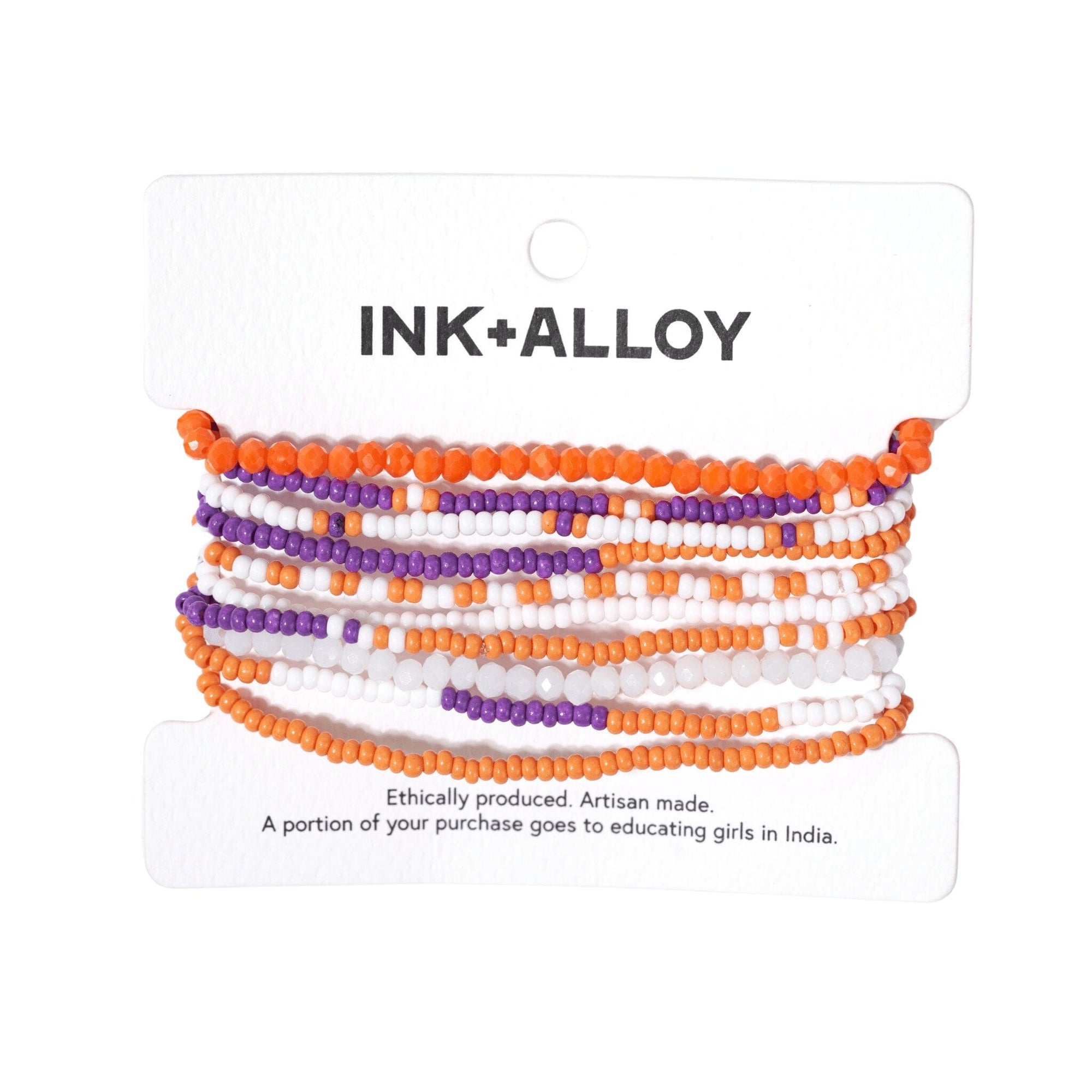Game Day Color Block Beaded 10 Strand Stretch Bracelets Orange + Purple