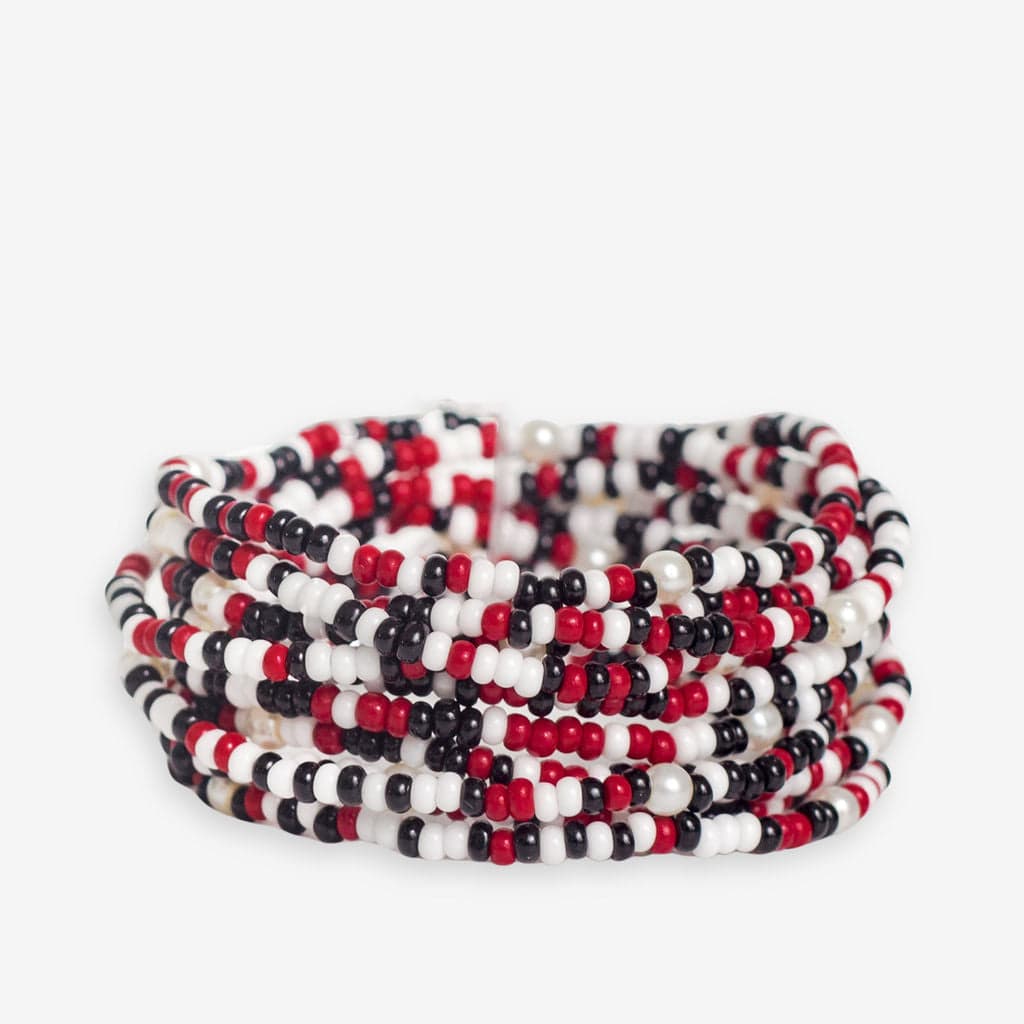 Game Day Confetti Beaded 10 Strand Stretch Bracelet Set Scarlet and Black Wholesale