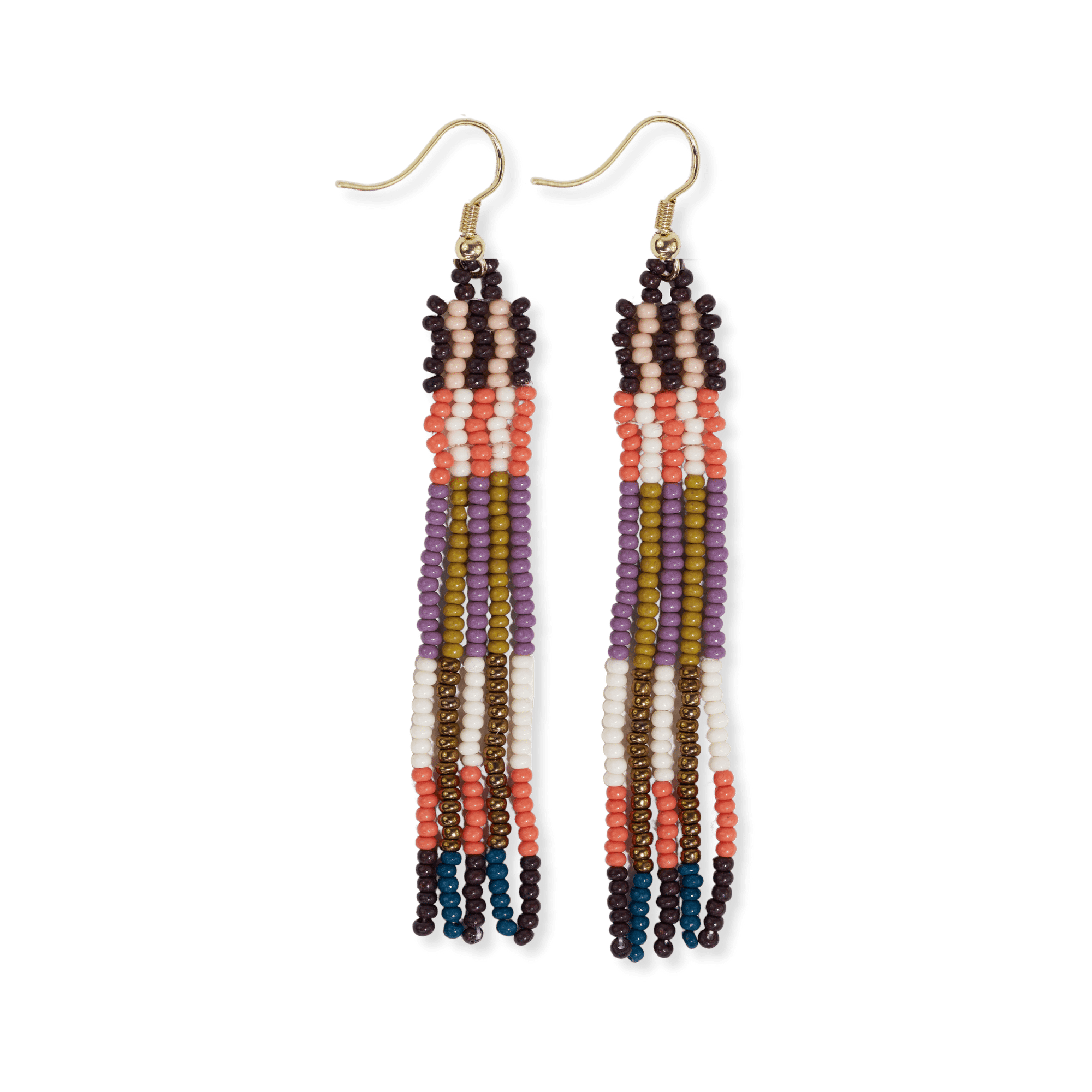 Melissa Alternating Two Color Grids Petite Beaded Fringe Earrings Citron and Coral Wholesale
