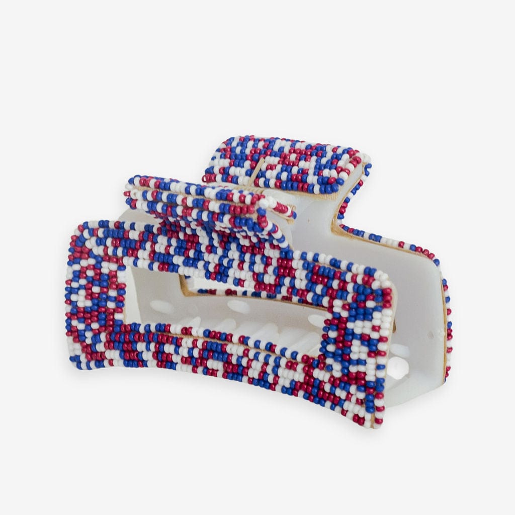Lola Game Day Confetti Beaded Hair Claw Clip Red White and Blue Wholesale