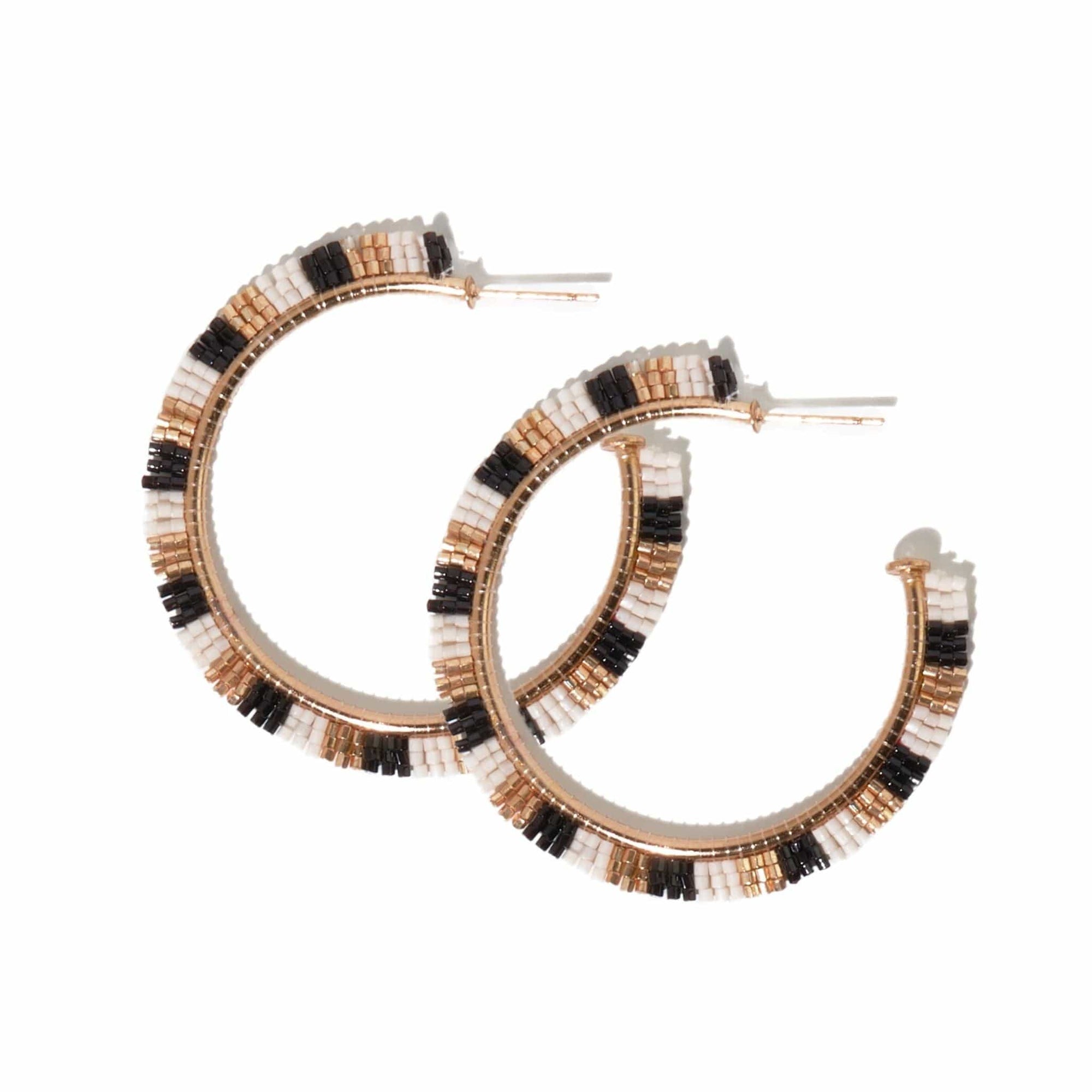 Nora Striped Hoop Earrings Black and White Wholesale