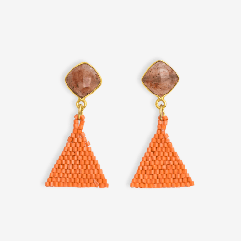 Celia Small Triangle Drop With Semi-Precious Stone Post Earrings Coral Wholesale