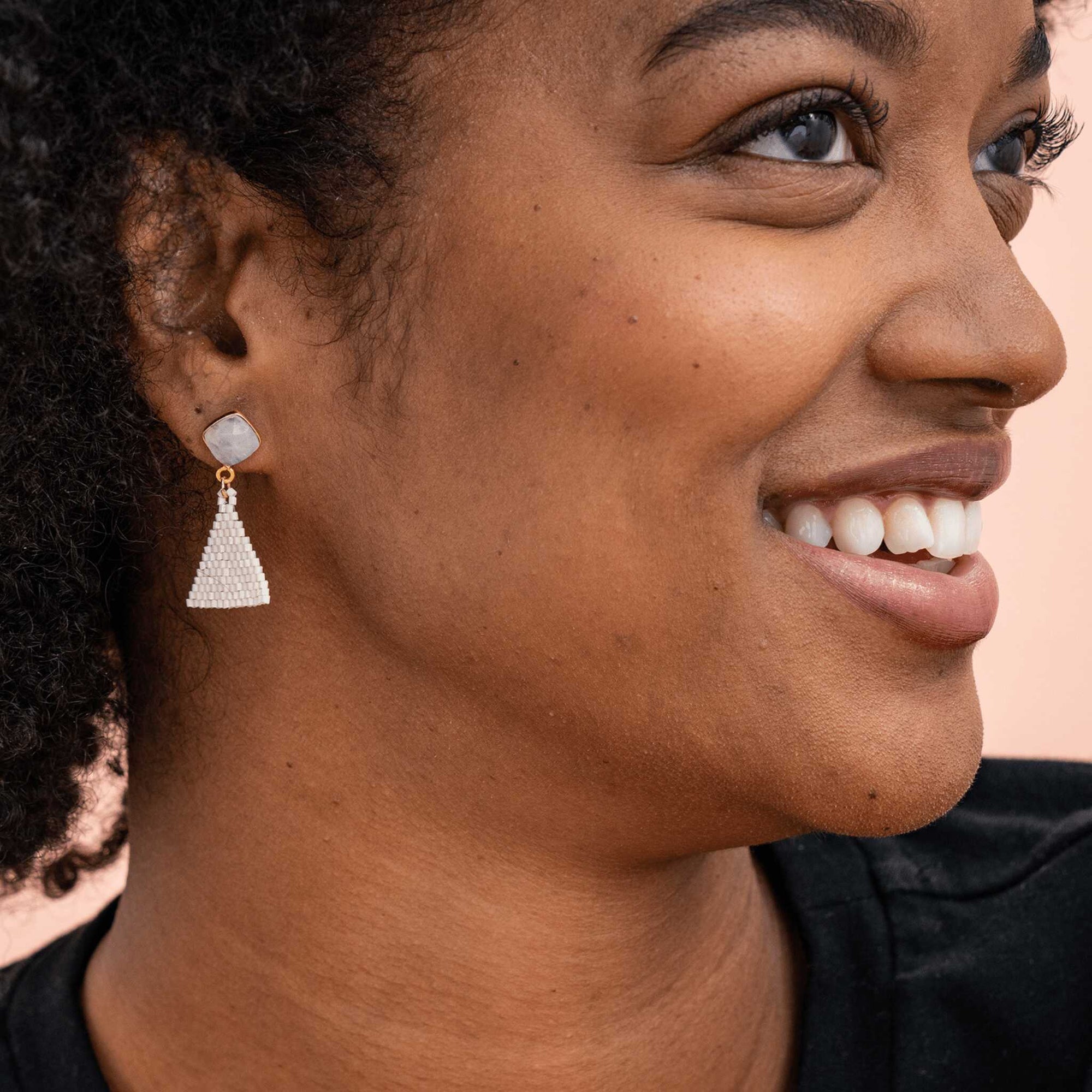 Celia Small Triangle Drop With Semi-Precious Stone Post Earrings Ivory Wholesale