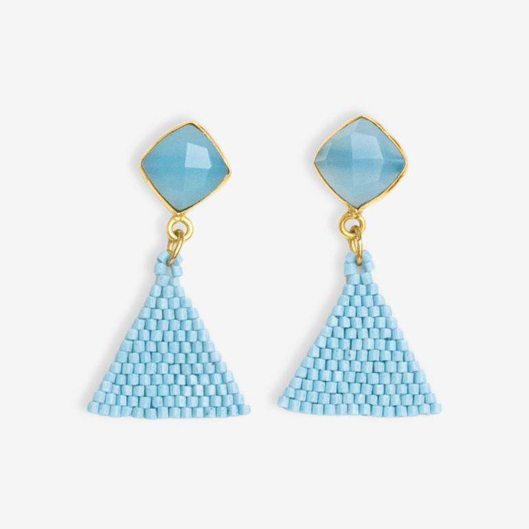 Celia Small Triangle Drop With Semi-Precious Stone Post Earrings Light Blue Wholesale