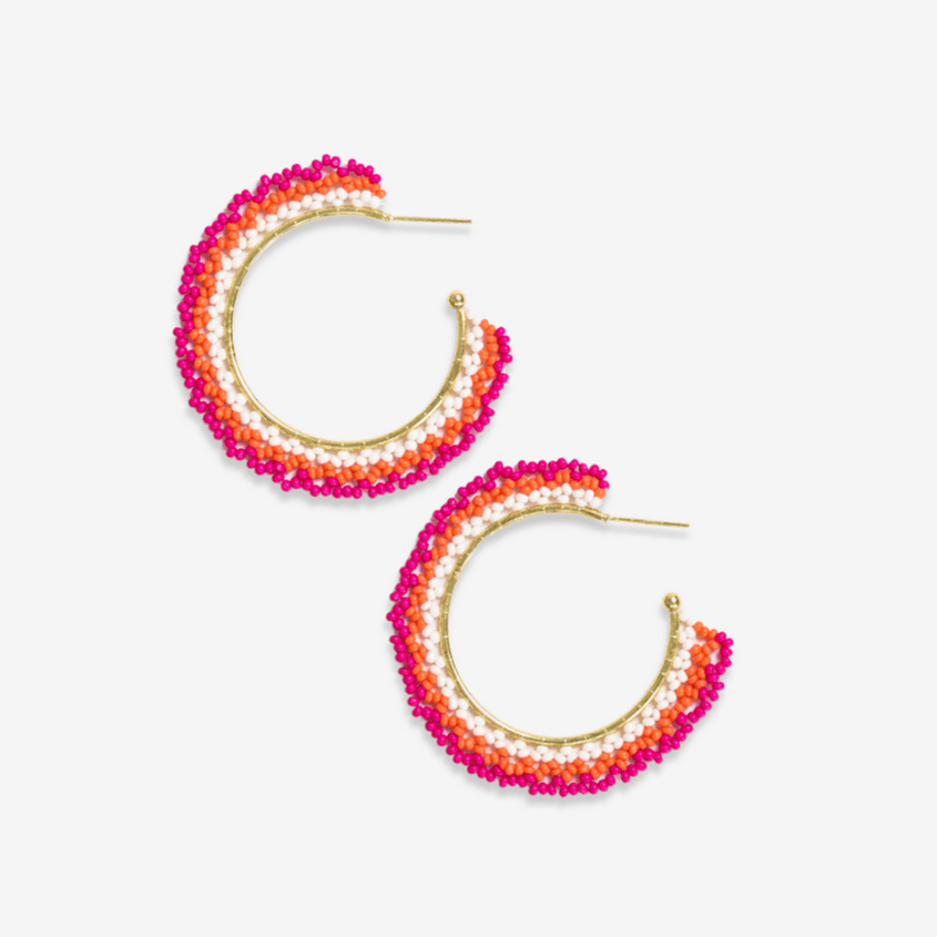 Eve Ombre Beaded Hoop Earrings Hot Pink and Coral Wholesale