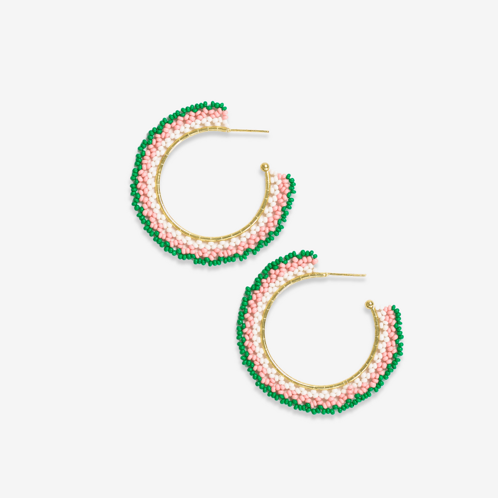 Eve Ombre Beaded Hoop Earrings Kelly Green and Pink Wholesale