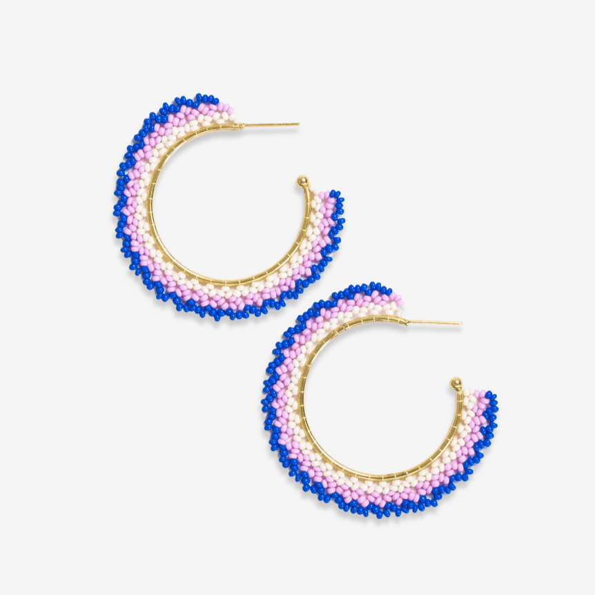 Eve Ombre Beaded Hoop Earrings Royal Blue and Light Lavender Wholesale