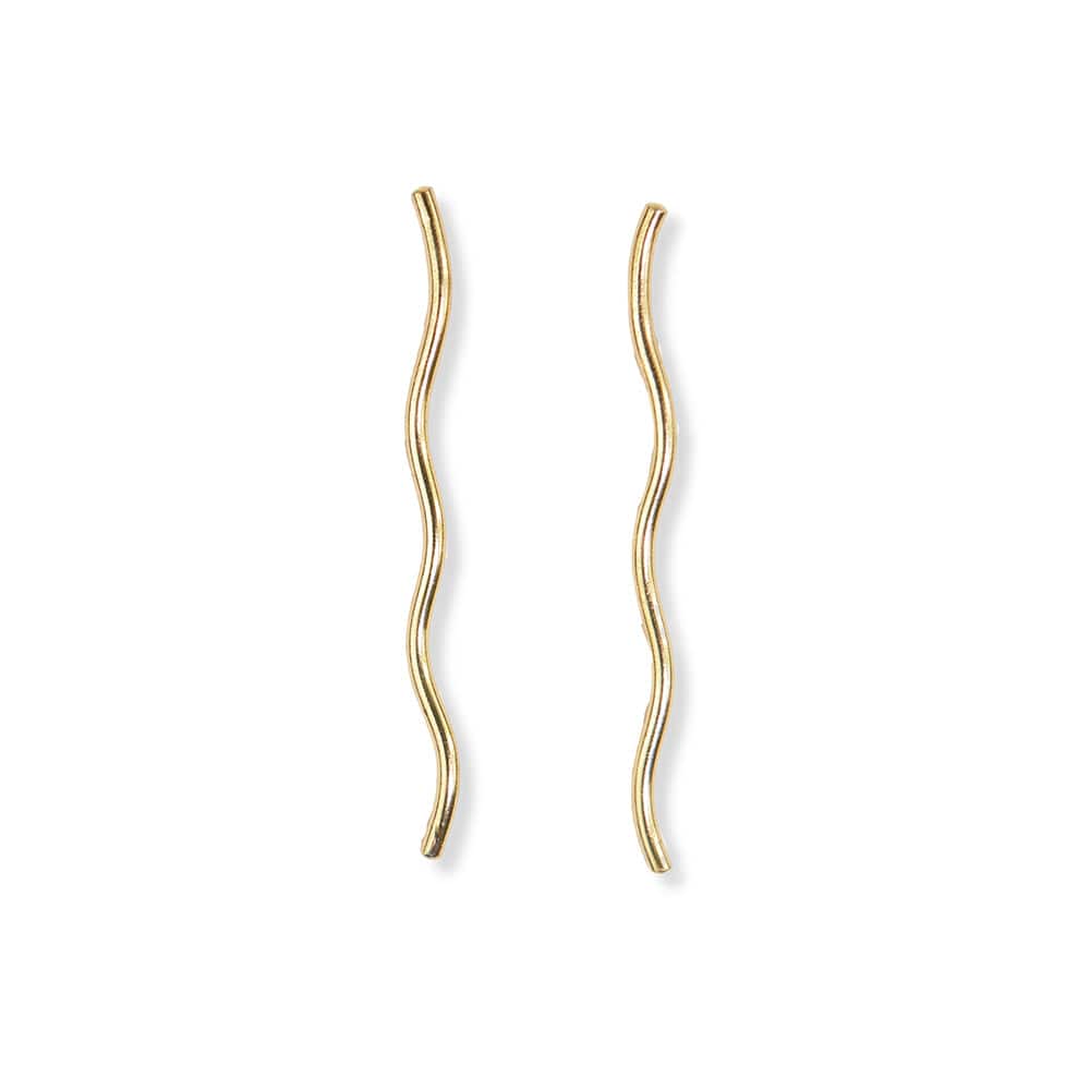 Gretchen Wavy Stick Earrings Brass Wholesale