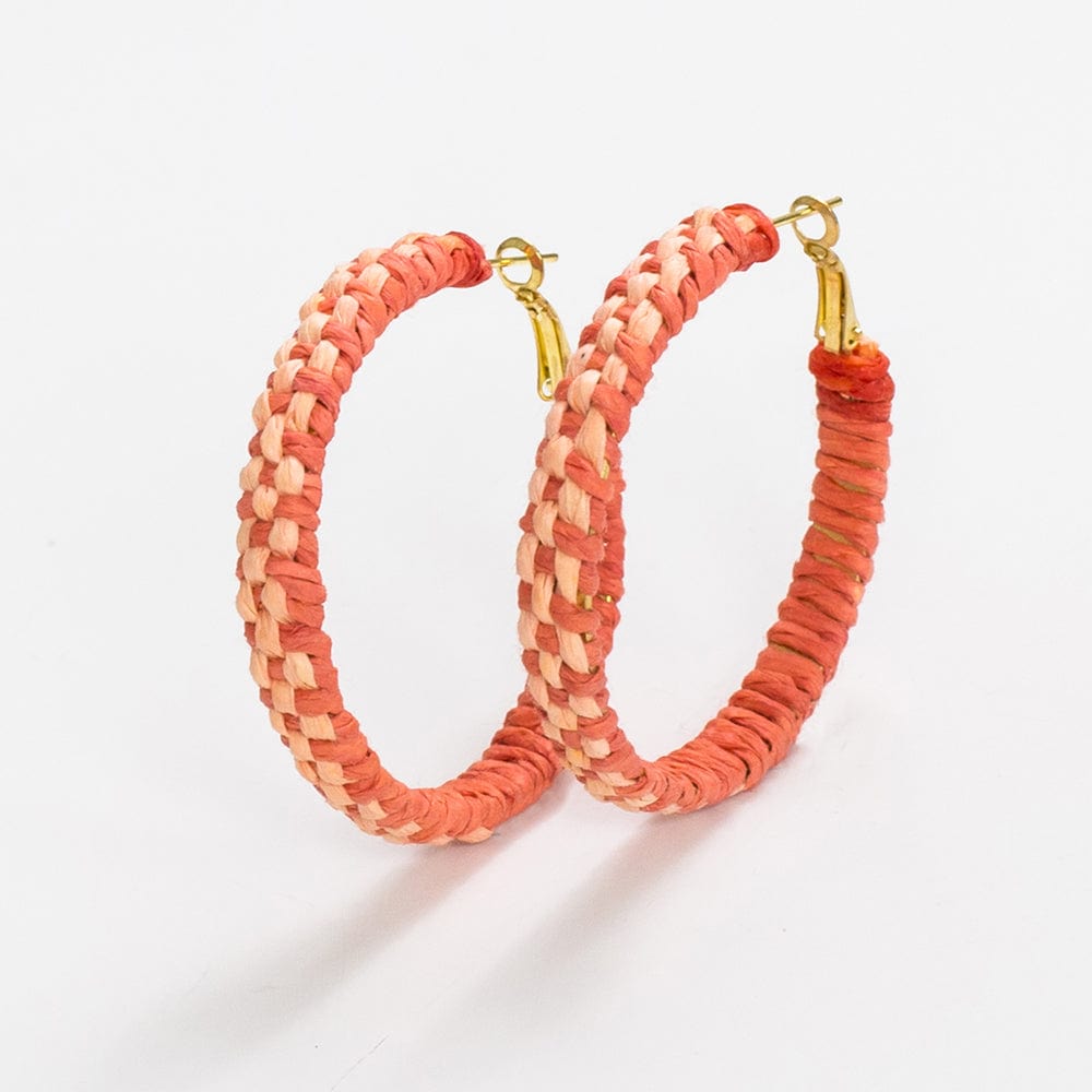 Holly Two-Color Woven Raffia Hoops Coral and Peach Wholesale