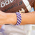 Kenzie Game Day Diagonal Stripes Beaded Stretch Bracelet Purple and White Wholesale