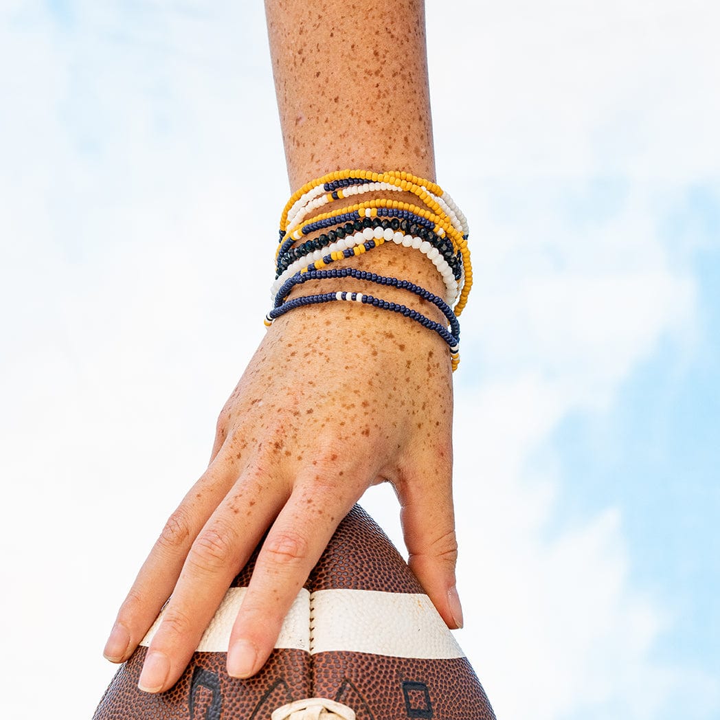 Game Day Color Block Beaded 10 Strand Stretch Bracelets Navy and Yellow Wholesale