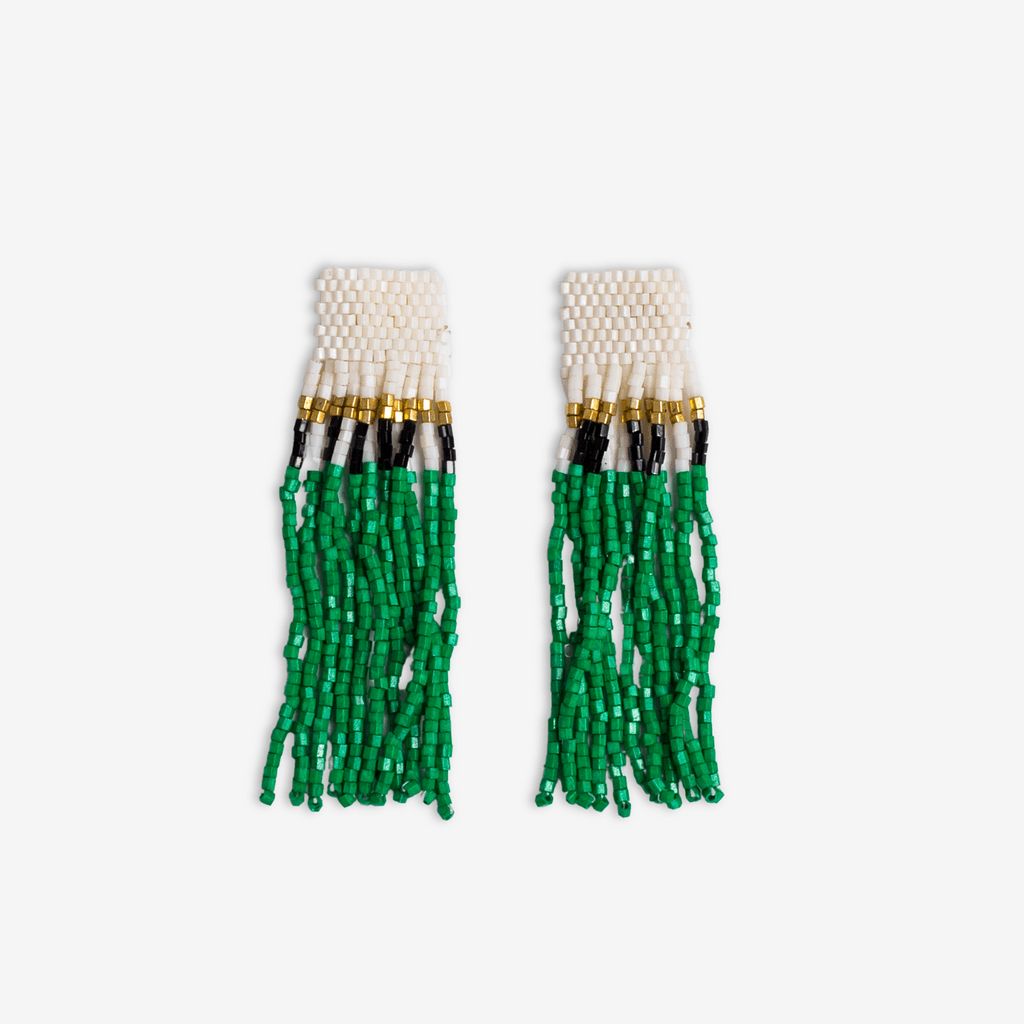 Marilyn Colorblock With Center Vertical Black Stripes Fringe Earrings Kelly Green Wholesale