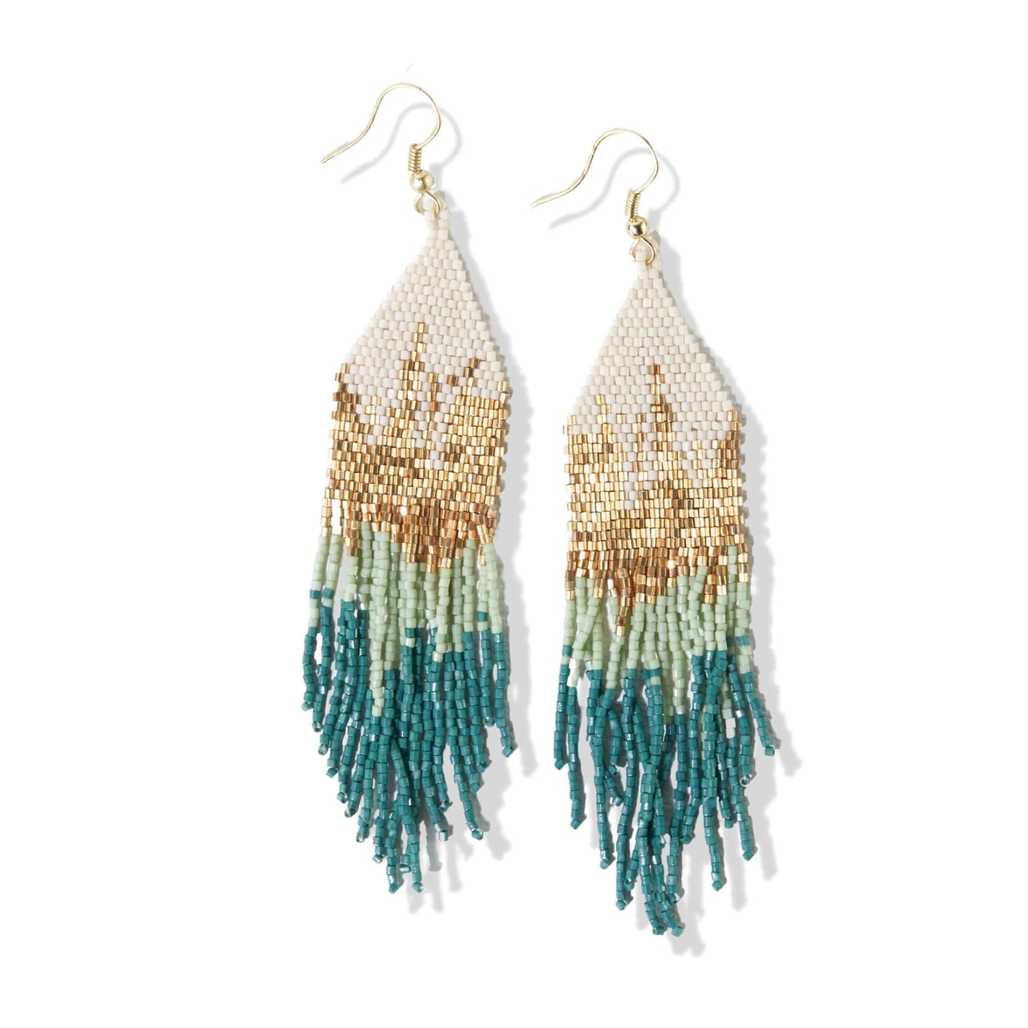 Claire Ombre Beaded Fringe Earrings Mint Wholesale