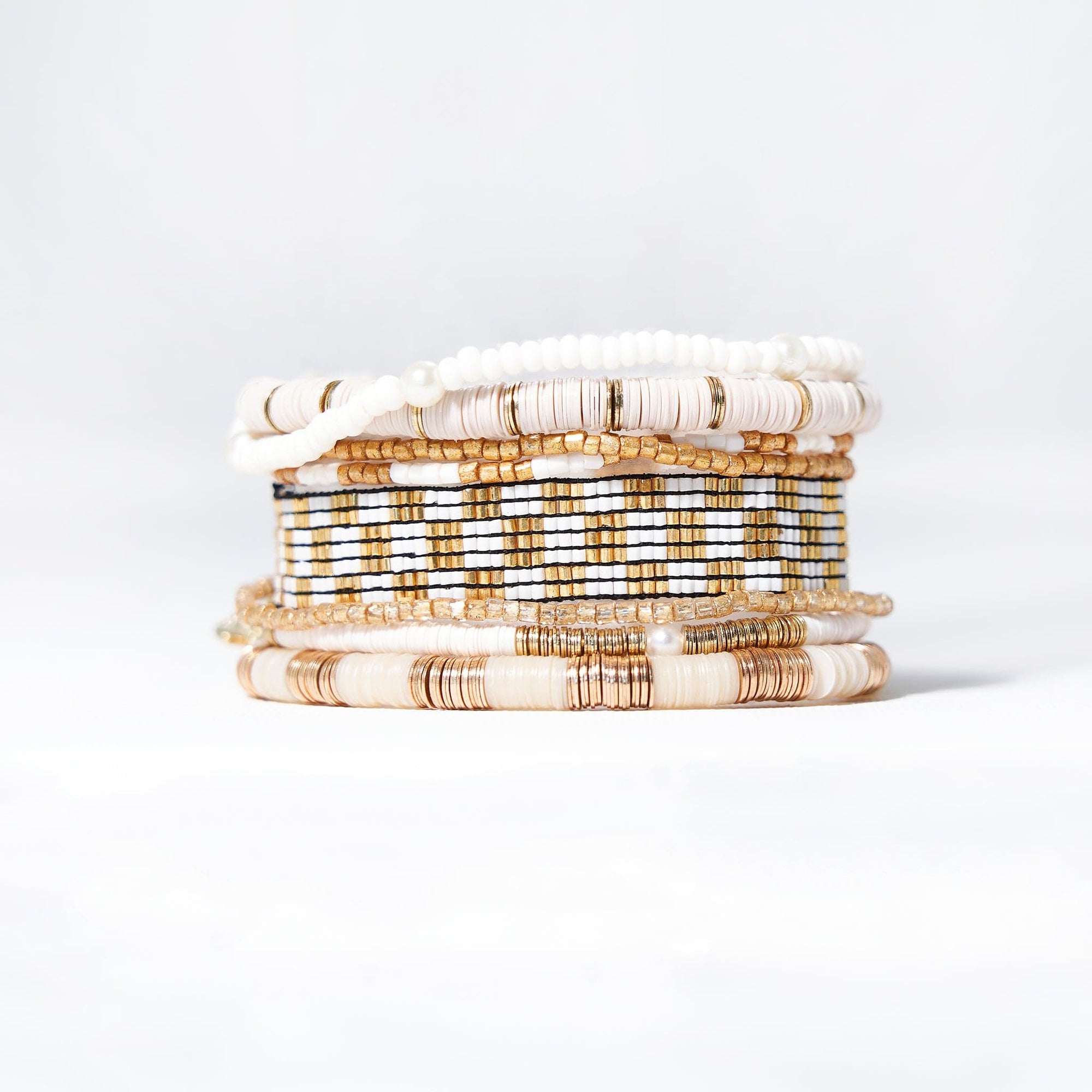 Mixed Bracelet Stack of 6 Ivory and Gold Wholesale