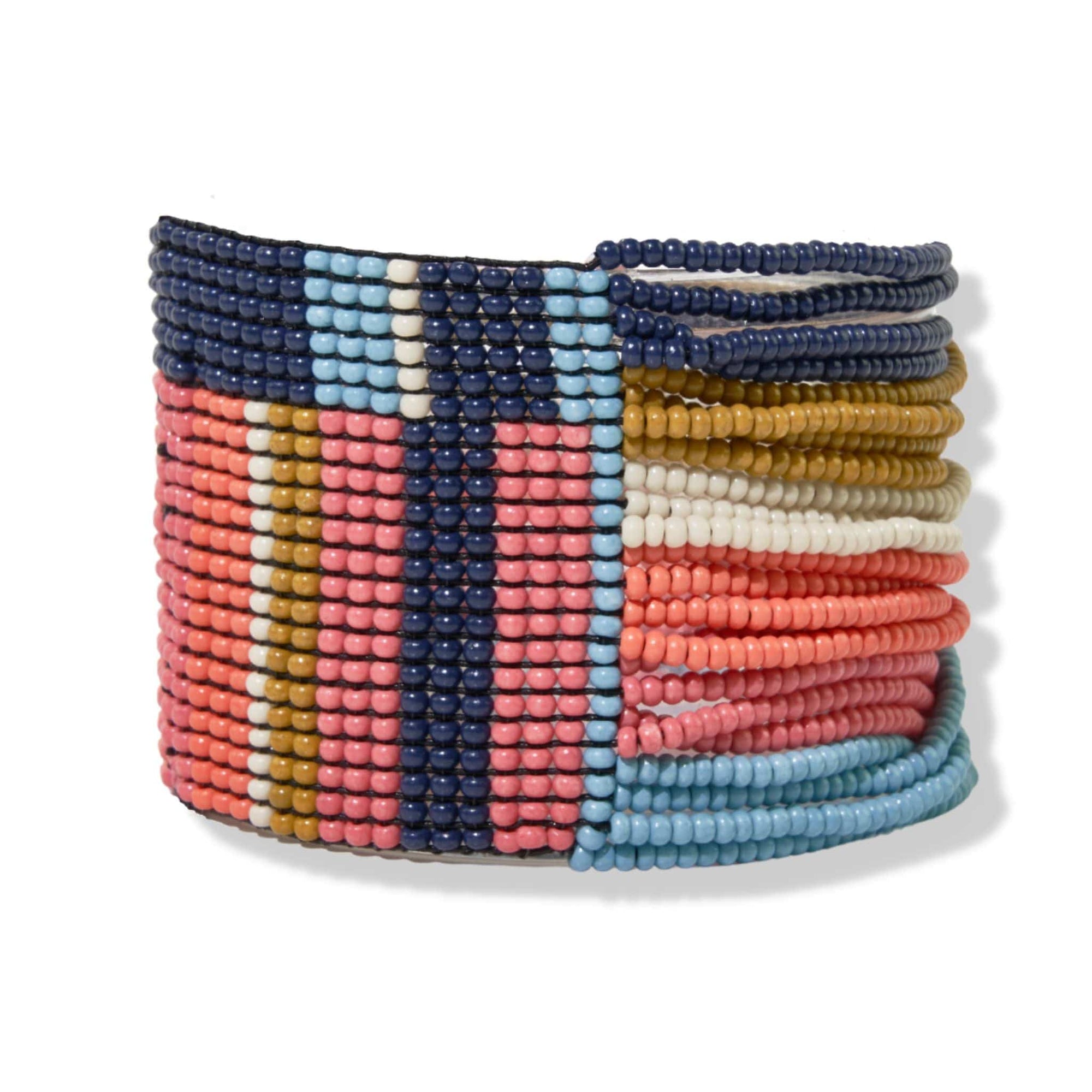 Olive Color Block Beaded Stretch Bracelet Navy Wholesale