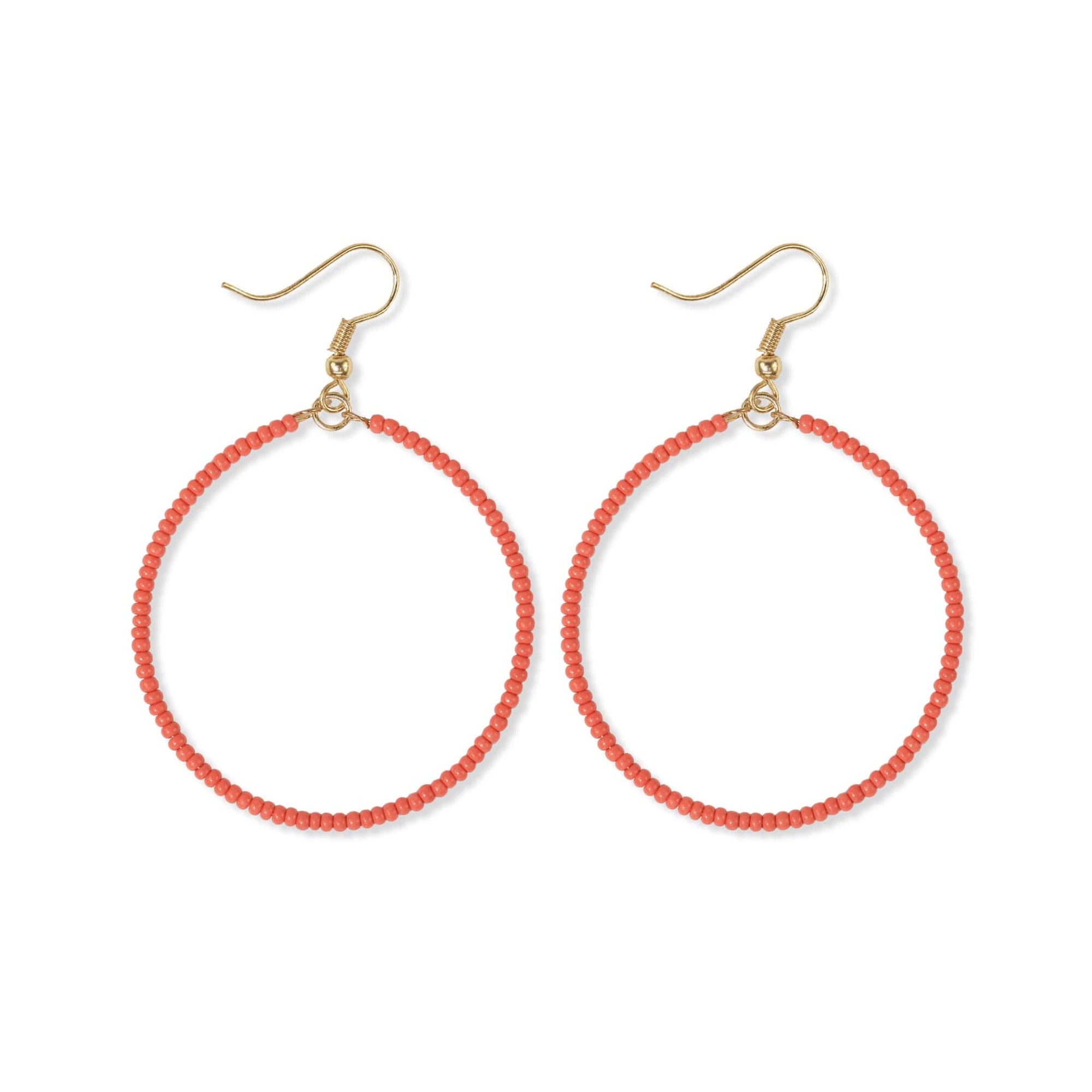 Ruby Solid Beaded Hoop Earrings Coral Wholesale