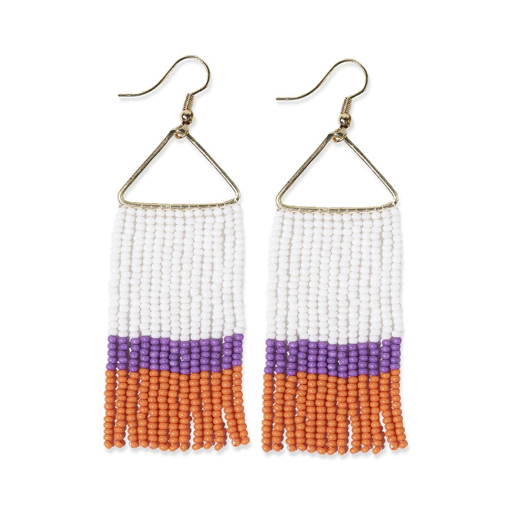 Whitney Color Block Stripe Beaded Fringe Earrings Purple and Orange Wholesale