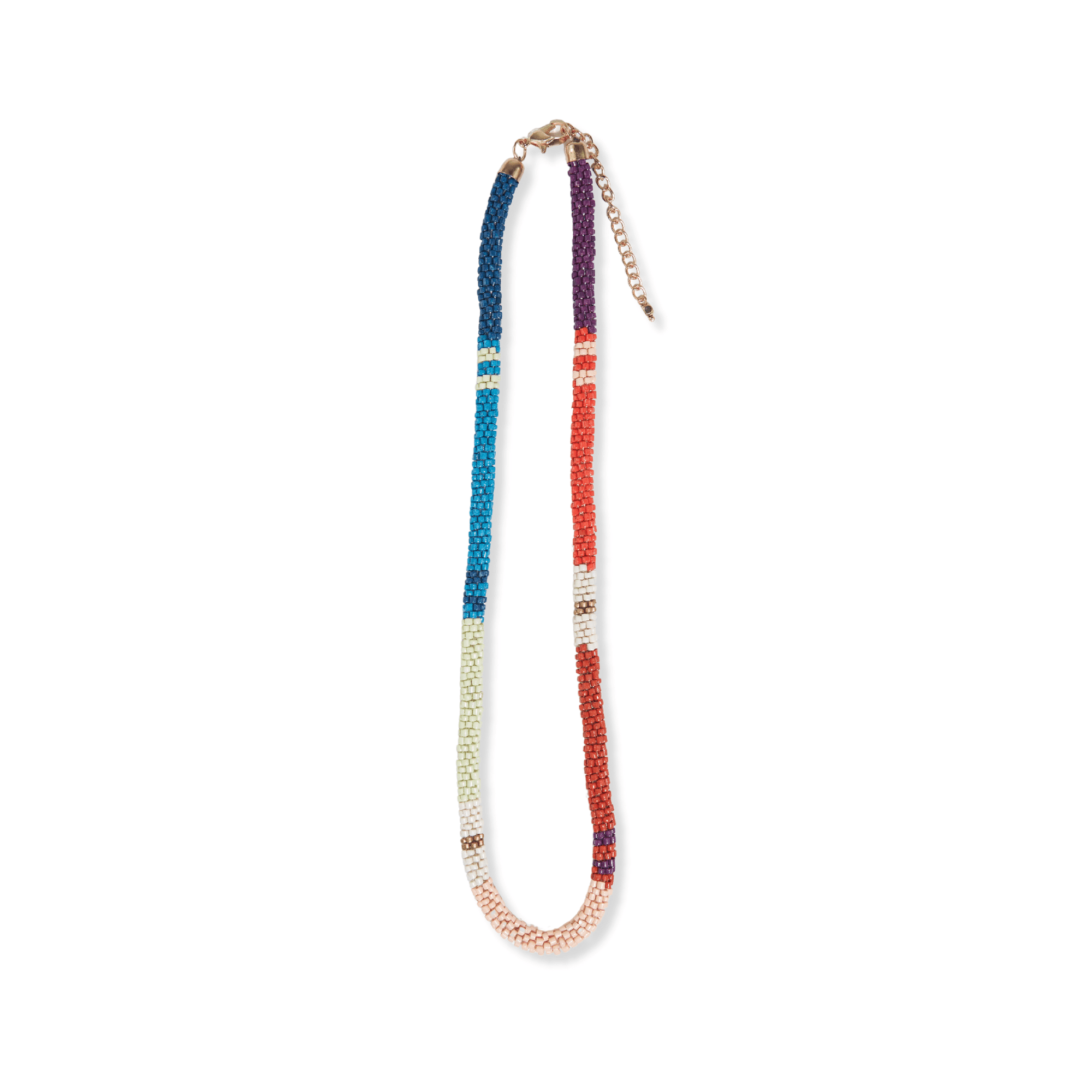 Maria Color Block and Stripe Beaded Rope Necklace Light Pink and Teal Wholesale