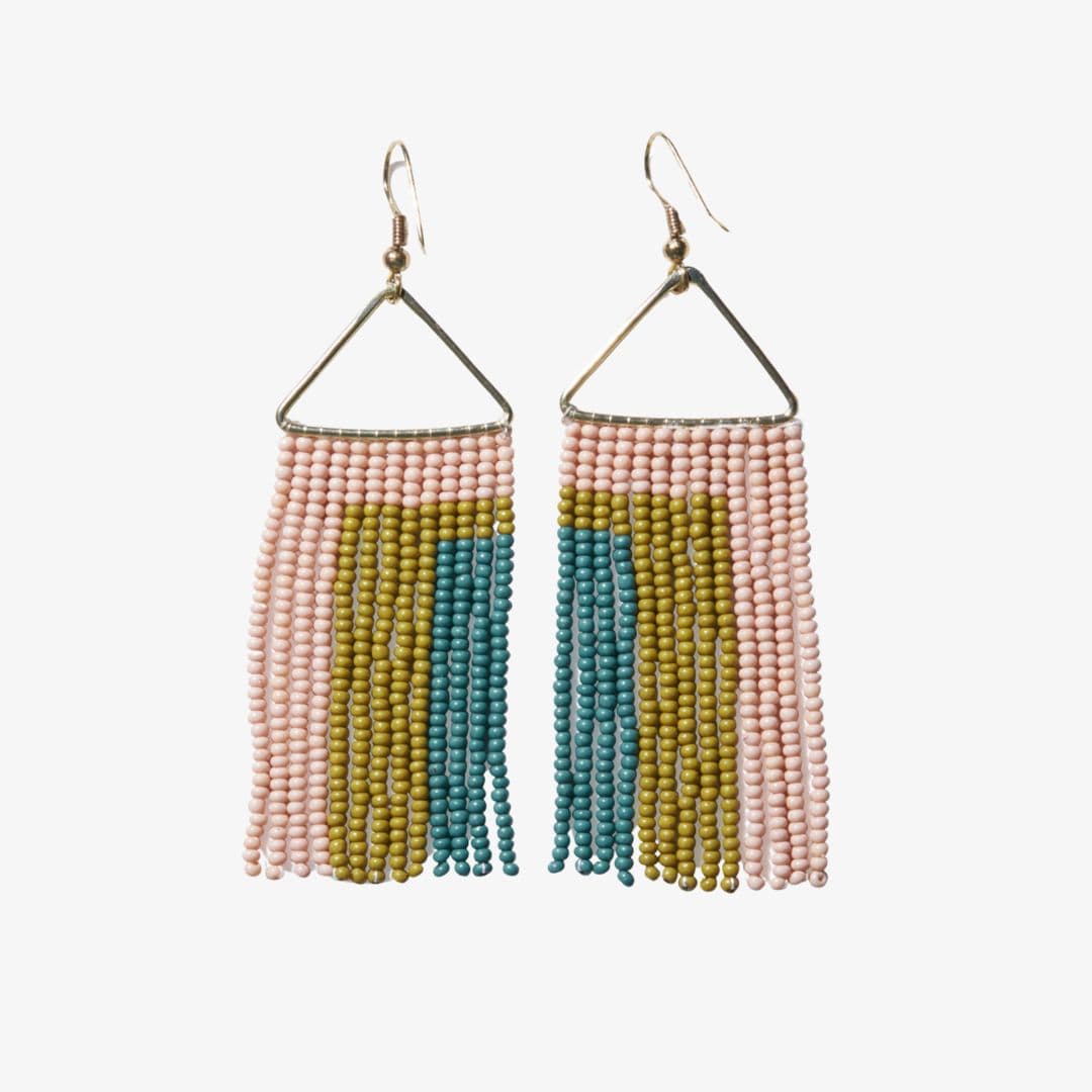 Whitney Rectangles Beaded Fringe Earrings Blush Wholesale