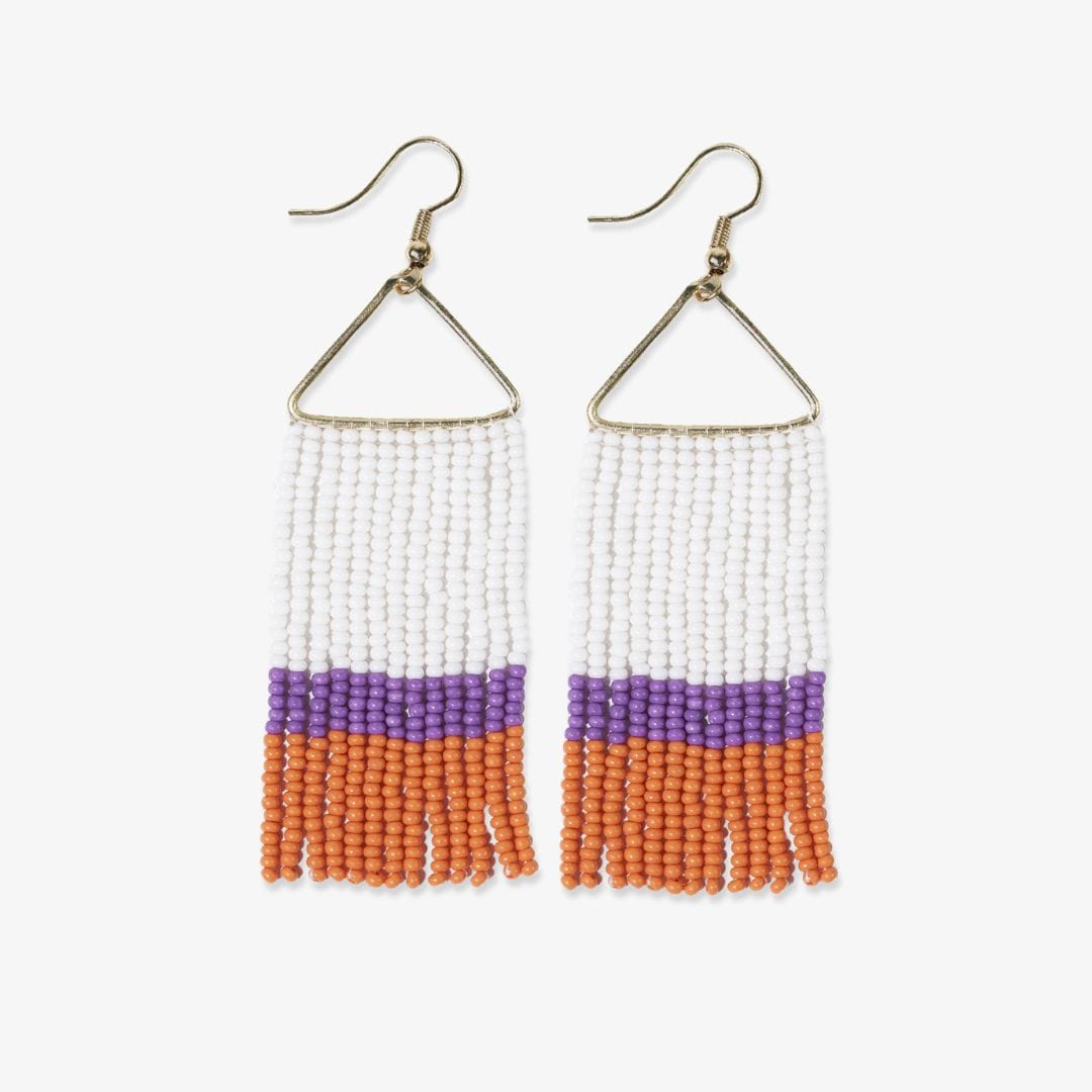 Whitney Color Block Stripe Beaded Fringe Earrings Purple and Orange Wholesale