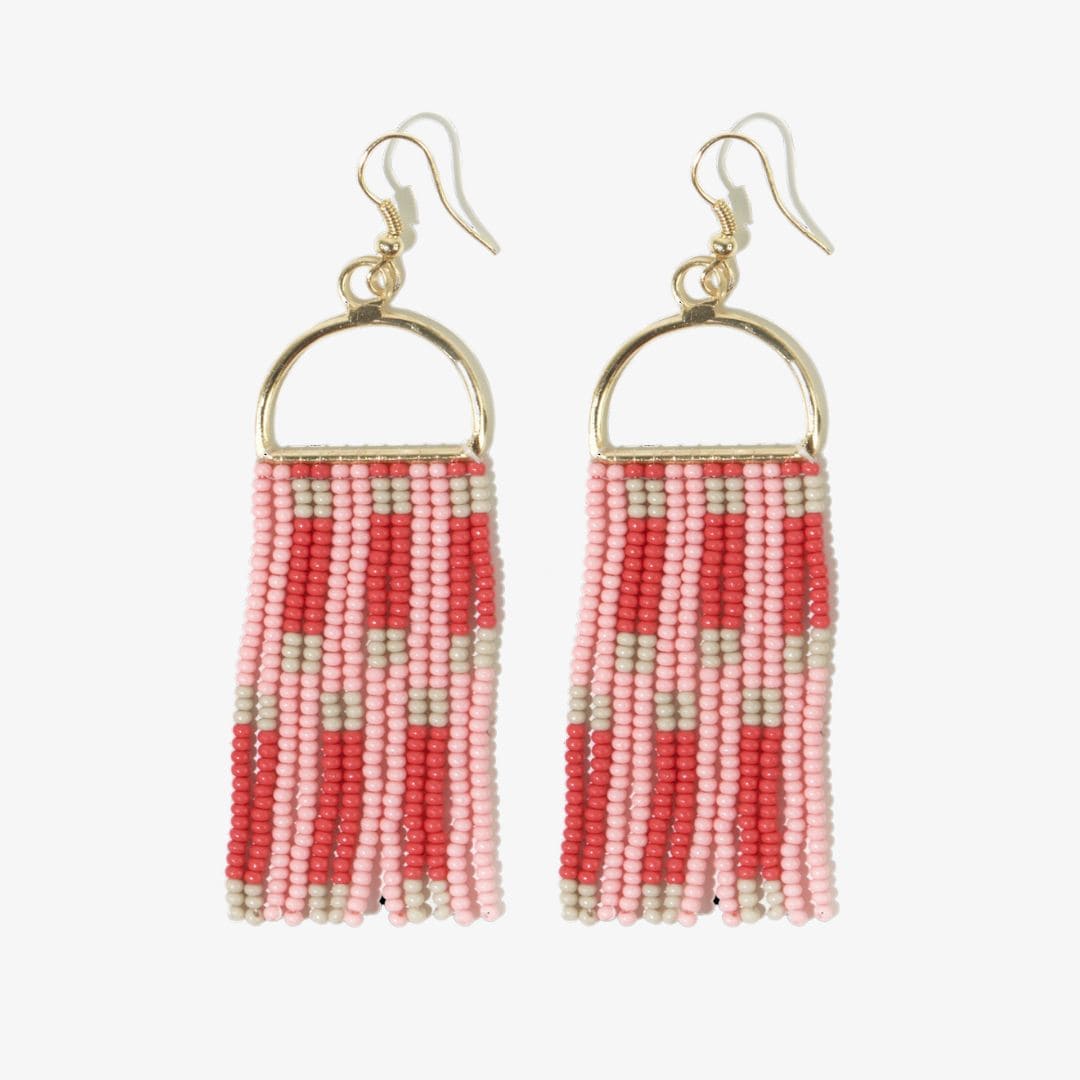 Allison Check Stripe Beaded Fringe Earrings Blush Wholesale