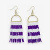 Allison Game Day Horizontal Stripes Beaded Fringe Earrings Purple and White Wholesale