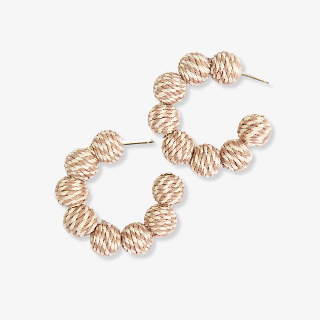 Leila Striped Hoop Earrings Cream and Natural Wholesale