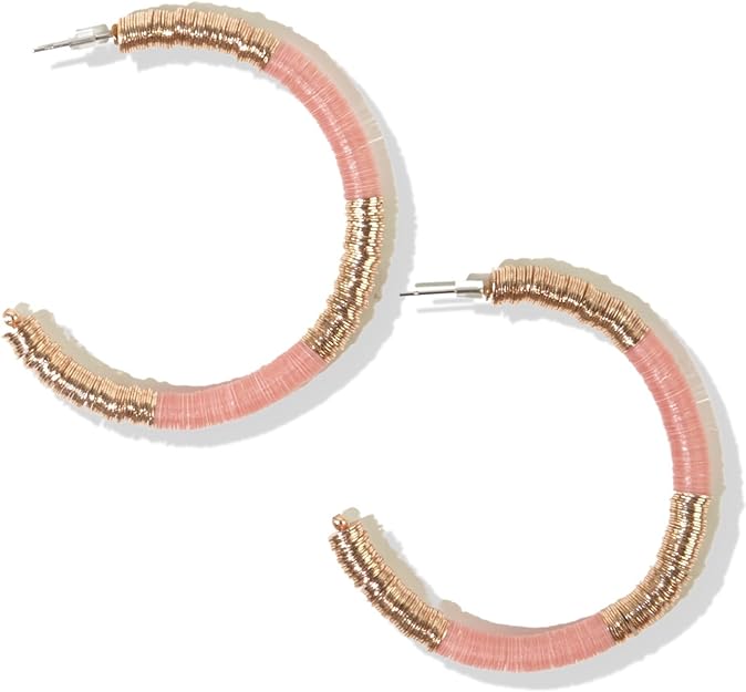 Hannah Two Color Block Open Hoop Earrings Light Pink