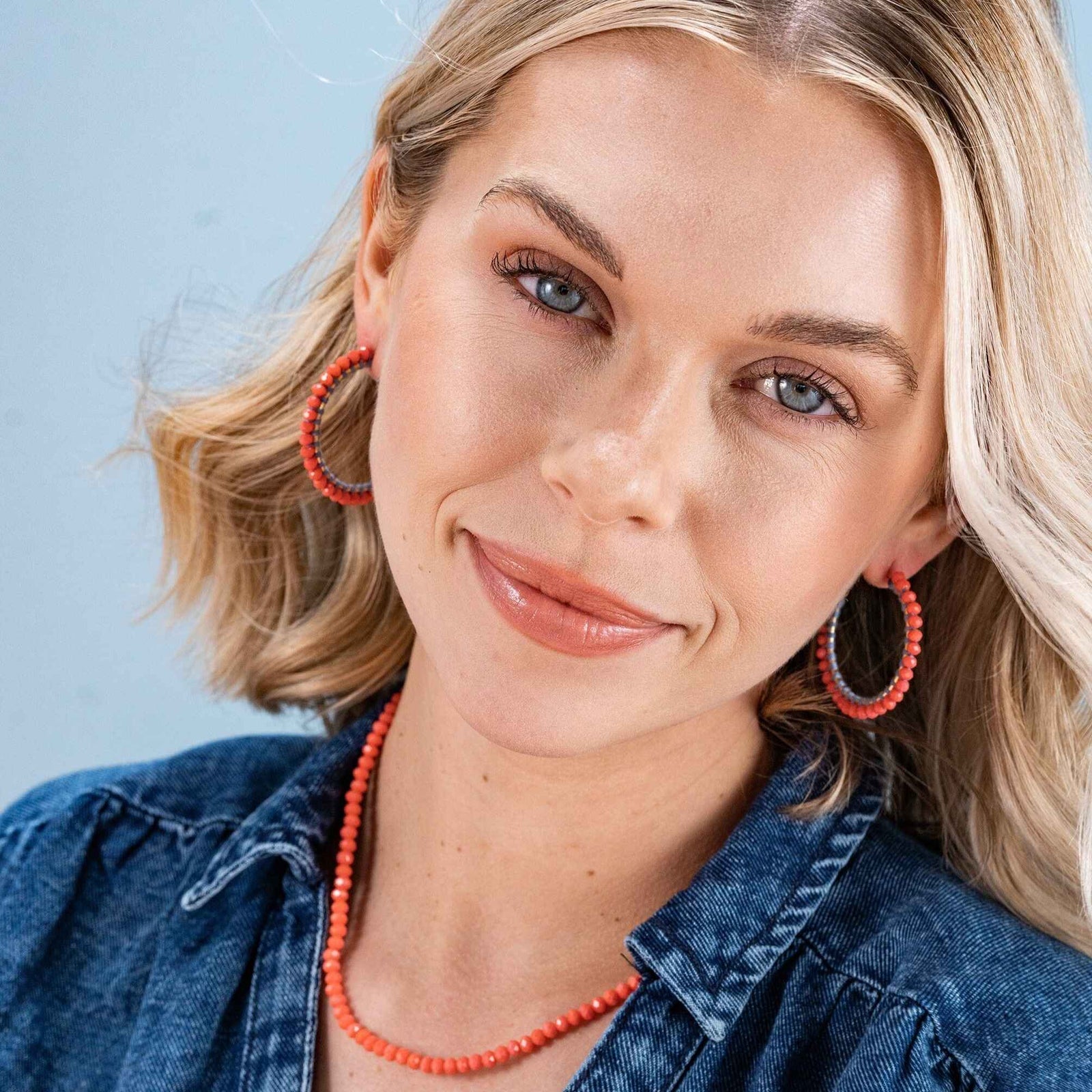 Lillian Crystal Threaded Beads Hoop Coral Wholesale