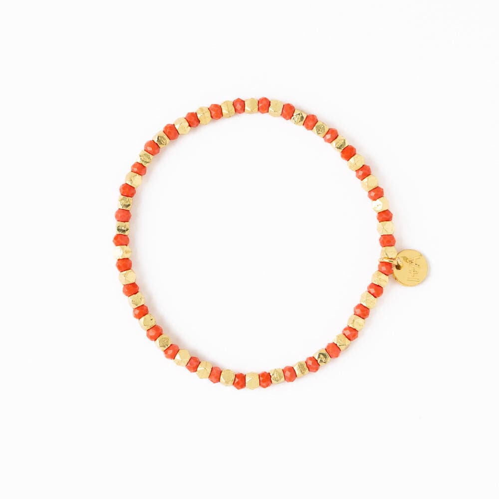 Louise Crystal Stretch Bracelet Coral + Gold Wholesale