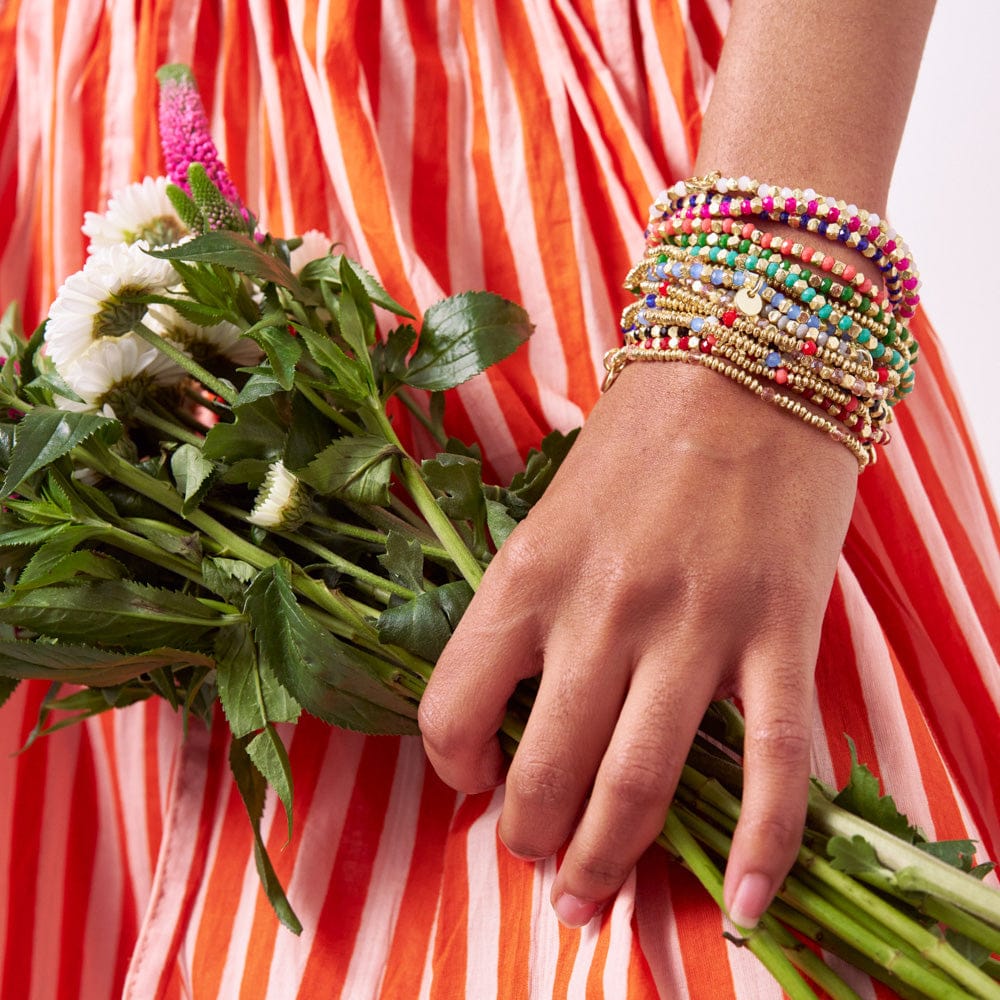 Louise Crystal Stretch Bracelet Hot Pink + Gold Wholesale