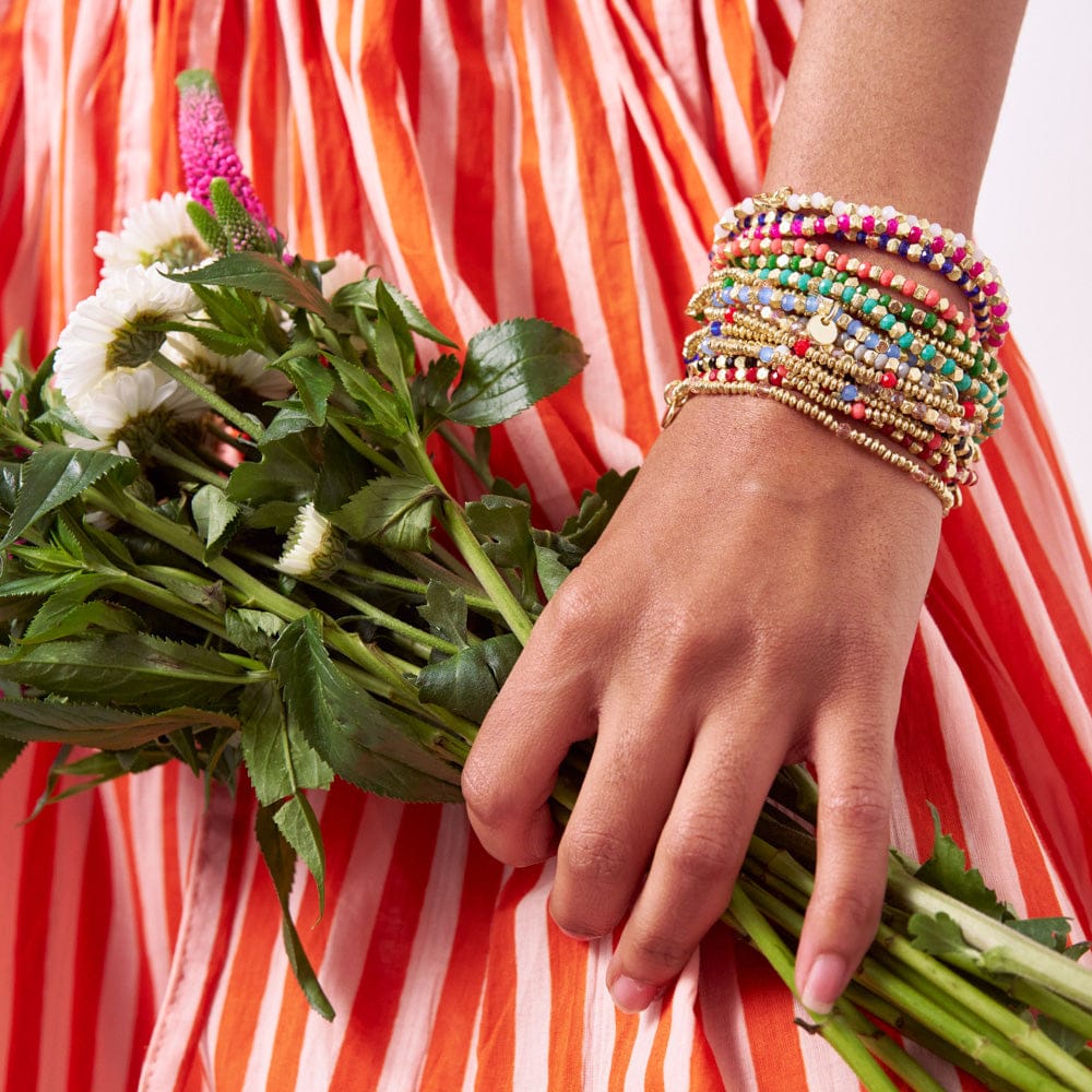 Louise Crystal Stretch Bracelet Kelly Green + Gold Wholesale