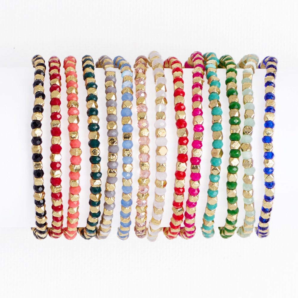 Louise Crystal Stretch Bracelet Kelly Green + Gold Wholesale